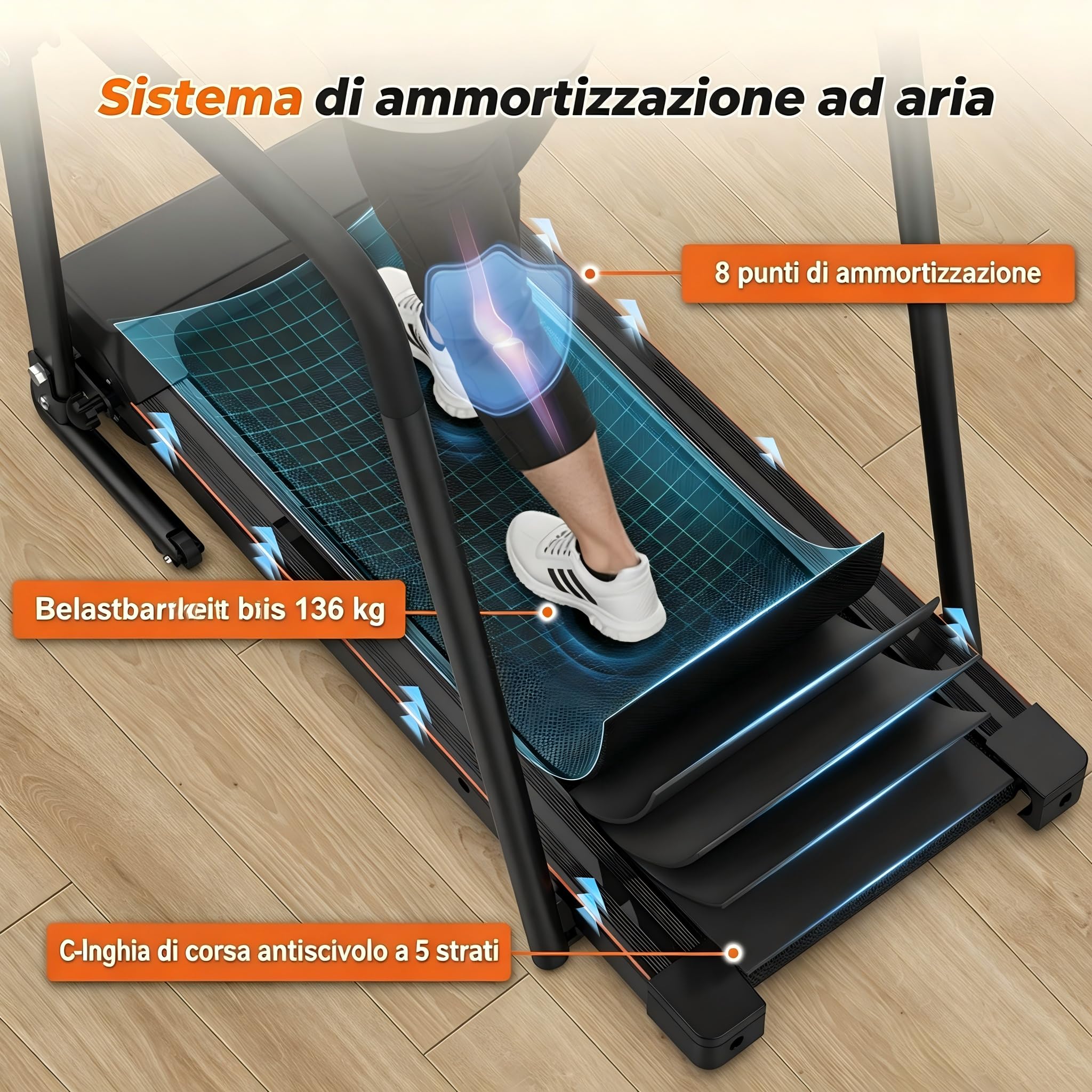 Walking Pad per anziani, tapis roulant pieghevole per casa con maniglia e app, tapis roulant elettrico e silenzioso fino a 120 kg, delicato sulle articolazioni per camminare e fitness