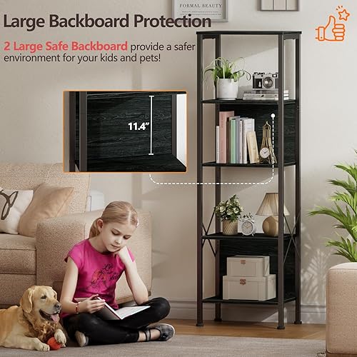 Miniatura 4 de Furologee Estantería alta de 5 niveles con parte posterior, estantería industrial estrecha, estantes de pie de exhibición, estantes esquineros de