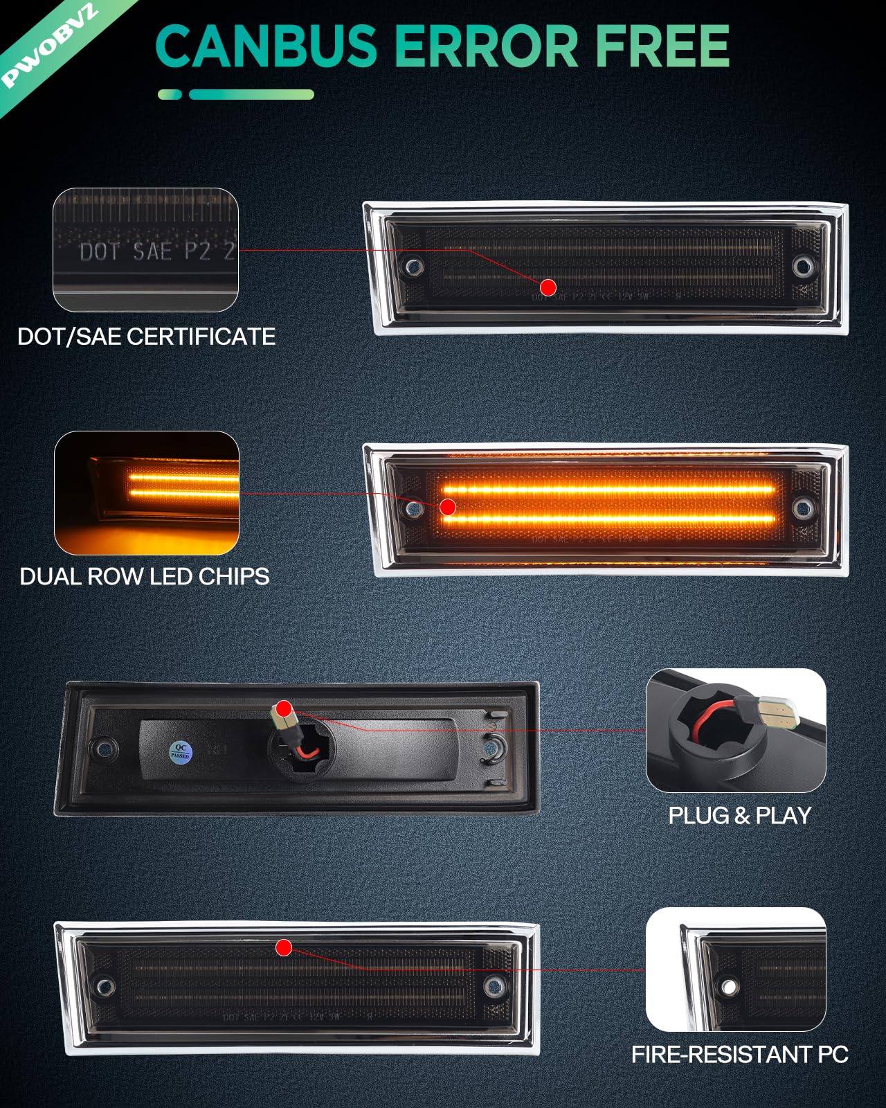 Amber Len LED Front Side Marker Light For 81-91 Chevy GMC C10 C20 - Foto 5