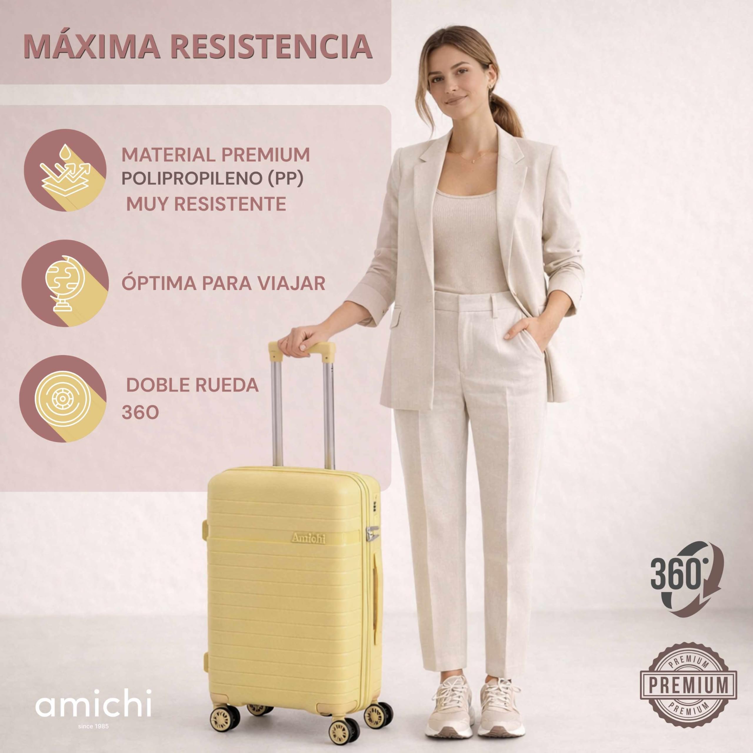 AMICHI - Maleta Cabina 55x40x20- Maletas de Viaje - Maletas de Viaje Cabina Apta para Ryannair- Trolley Equipaje para Avion Resistente con 4 Ruedas de 360º y candado TSA - 4