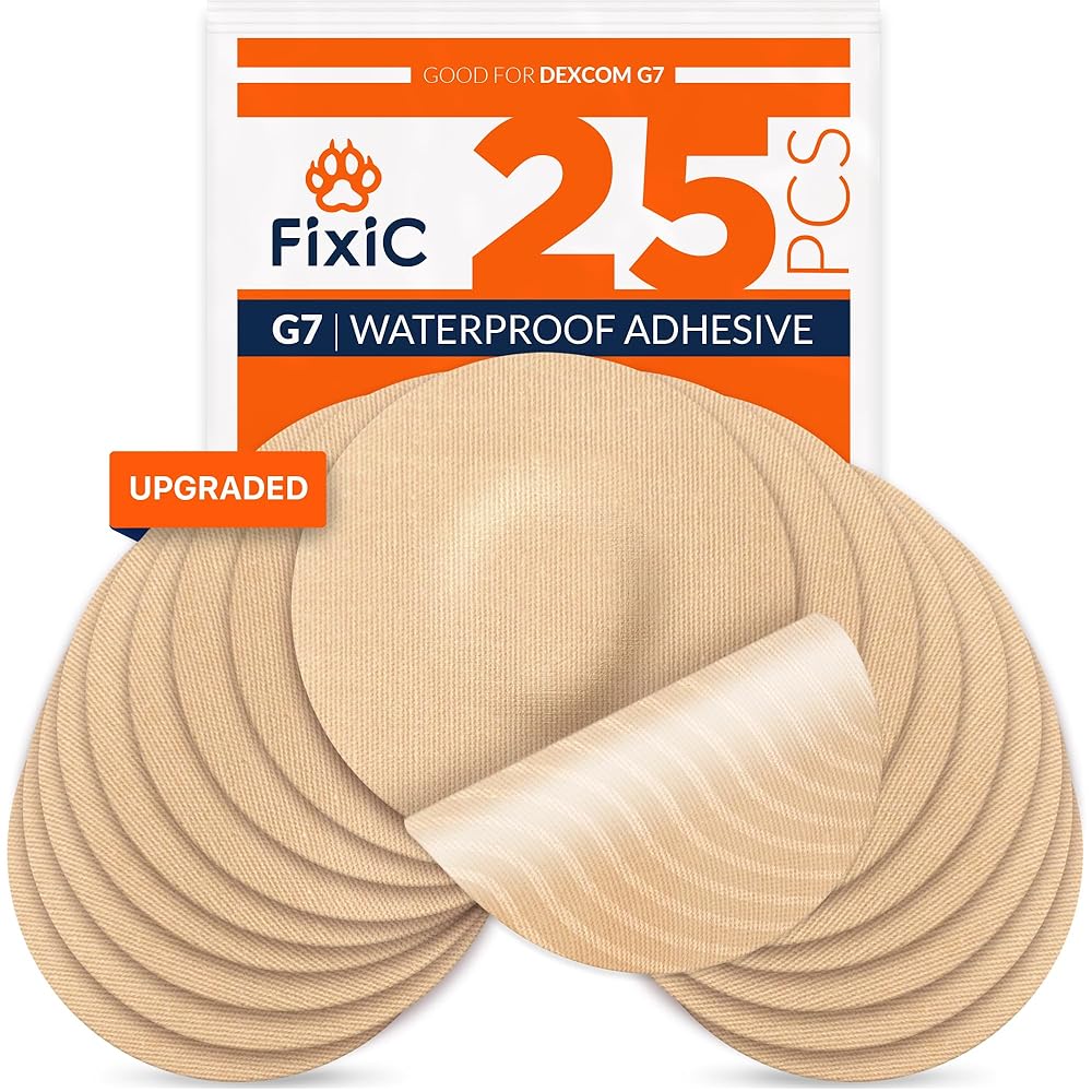 Fixic G7 Over Patches - 25 Pack - Premium Adhesive Patches Compatible with Dexcom G7 & Stelo CGMs - Waterproof Adhesive - Pre-Cut Back Paper - Long Fixation for Your Sensor! (Upgraded, Tan)
