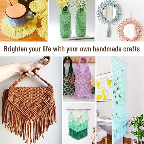 Miniatura 6 de Cuerda de macramé de algodón natural grueso de 0.118 in x 109 yardas, cuerda de algodón torcido de 4 hebras para macramé suave, color natural, hecho