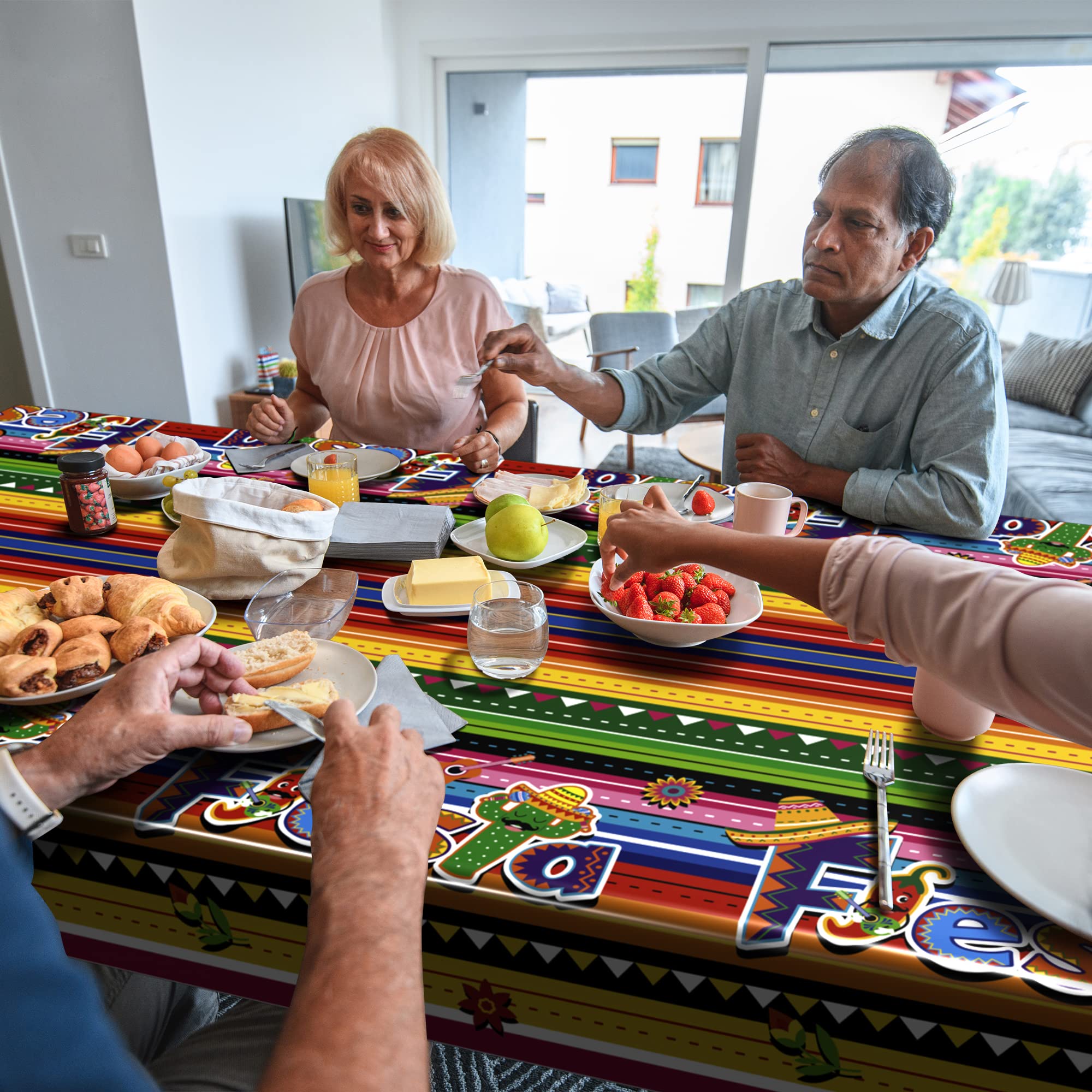 Yuezoloz Mexican Fiesta Tablecloth – 54 X 108 Inch Disposable Plastic, Cinco De Mayo Party Decor, Taco Night Supplies - View #2