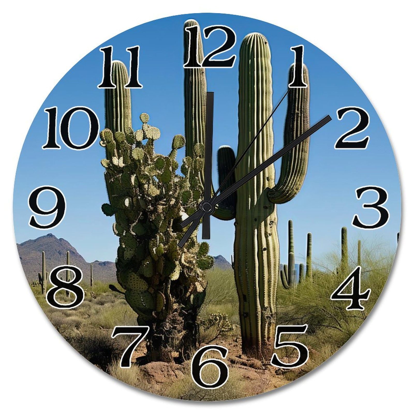 Horloge murale Saguaro bois 38 cm pendule moderne paysage nature
