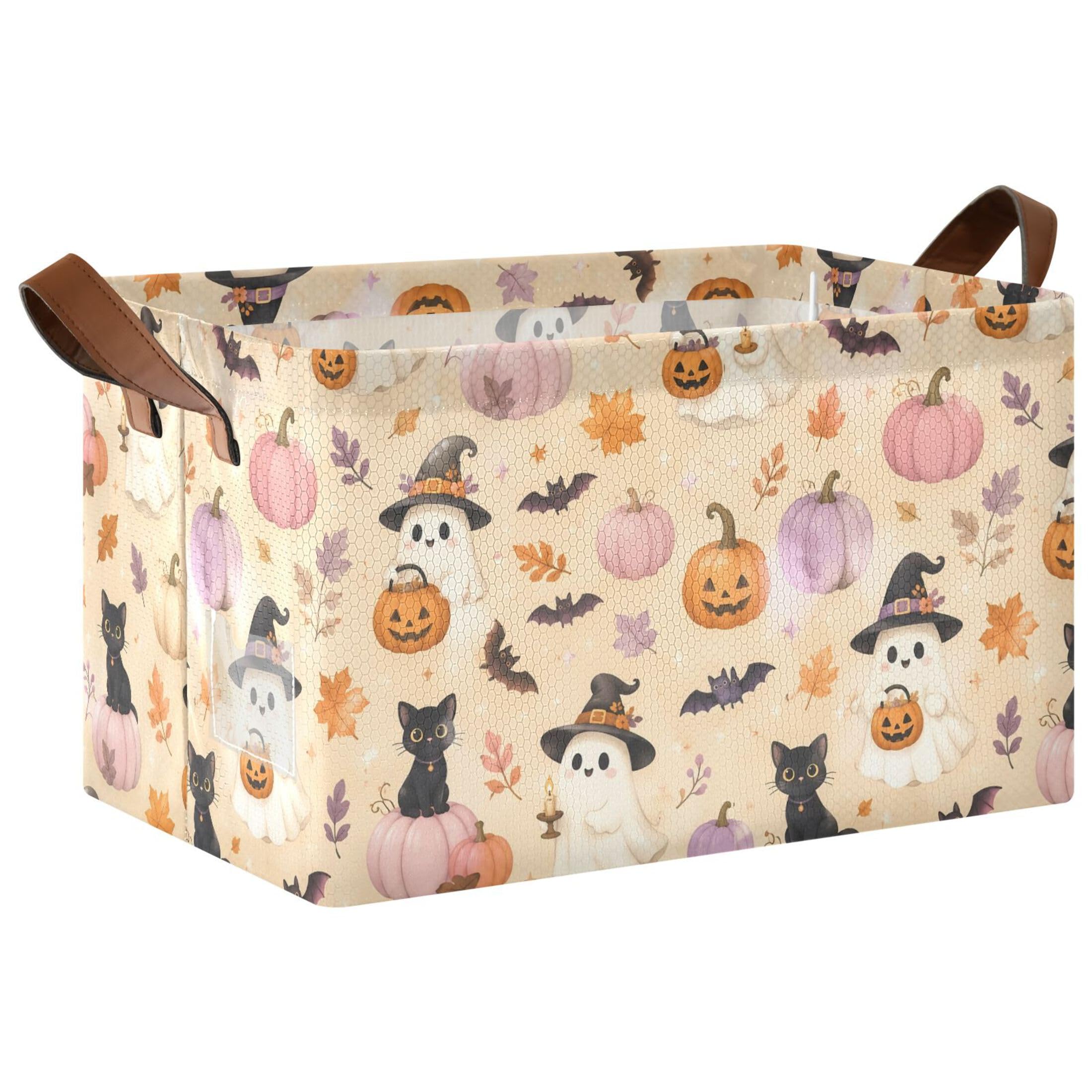 Kutsu Ghosts Pumpkins Foldable Storage Basket Collapsible Bin With Handles For Shelves