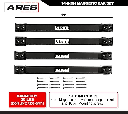 Miniatura 2 de ARES 62038-Juego de 4 barras magnéticas de 14 pulgadas, soportes de montaje y tornillos incluidos, capacidad de 20 libras por barra