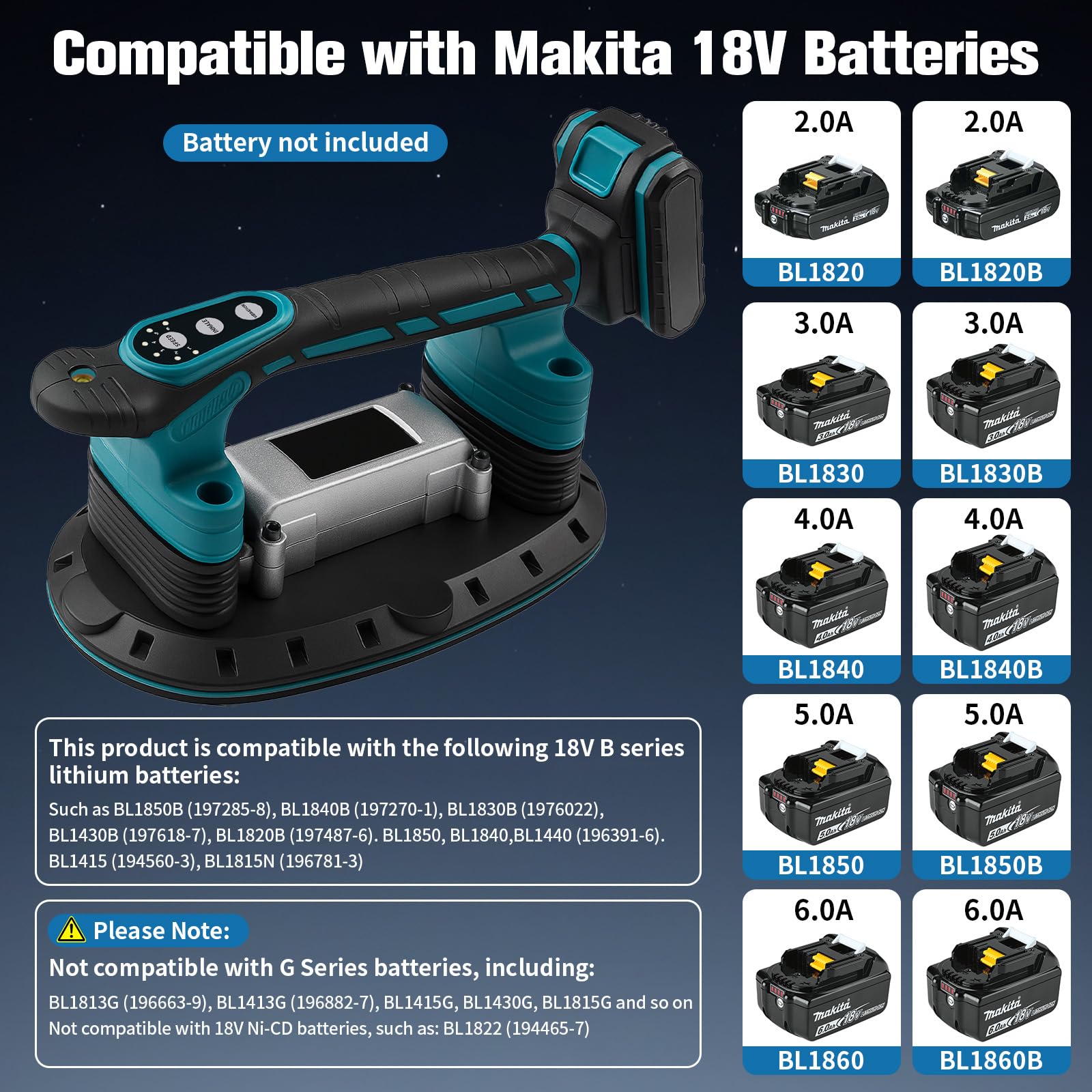 Vibratore per piastrelle a batteria, compatibile con batteria Makita 21 V, dispositivo di vibrazione per piastrelle con ventosa da 400 kg e 6 marce, regolabile 28000 giri/min, vibratore automatico per
