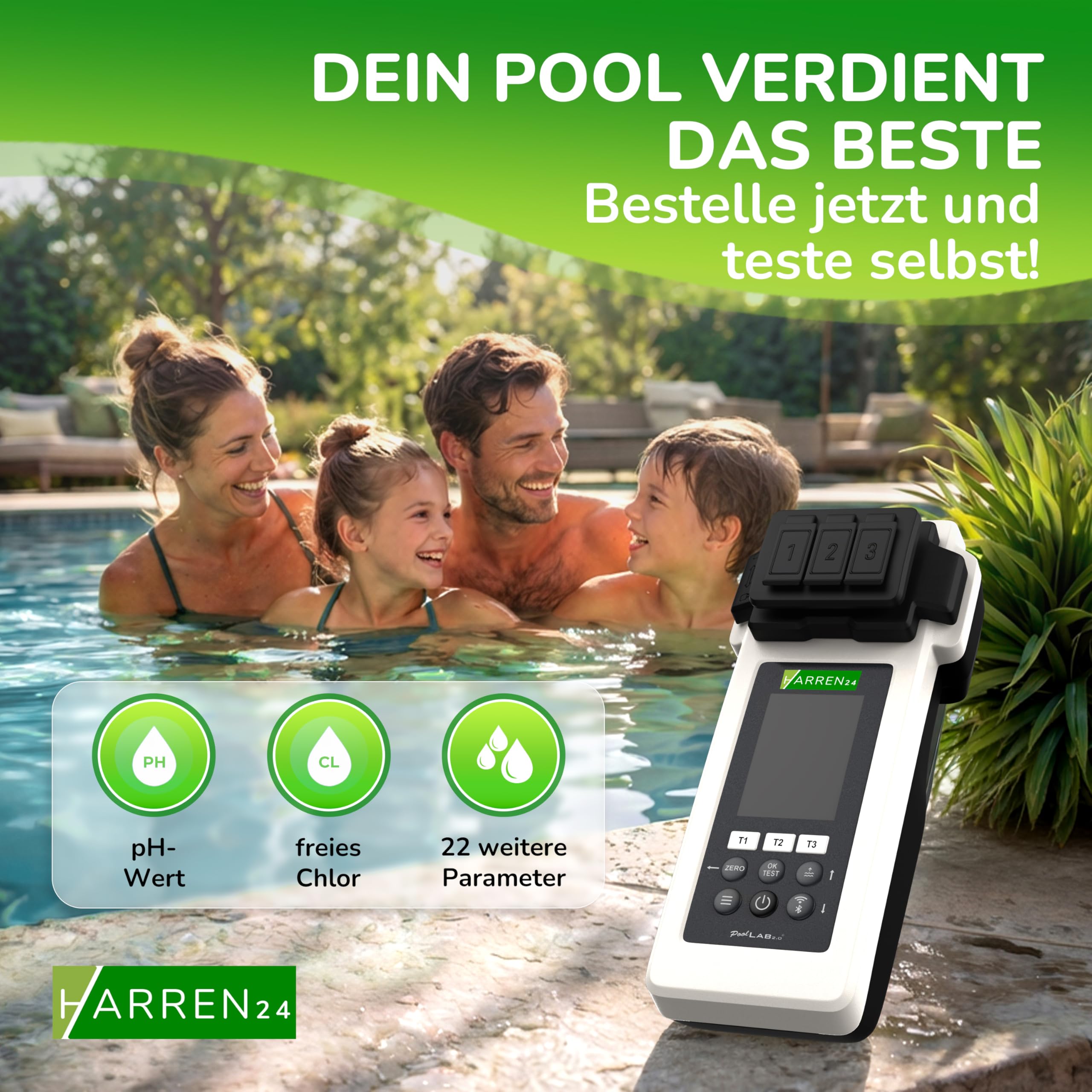 Poollab 2.0 Special Edition, elektronischer Pooltester (Photometer), Pool Wassertester, 170 Pool Testtabletten für Chlor pH-Wert Phenol Red Pool Zubehör (mit DPD1, DPD3, pH, CYA, AlkalM)
