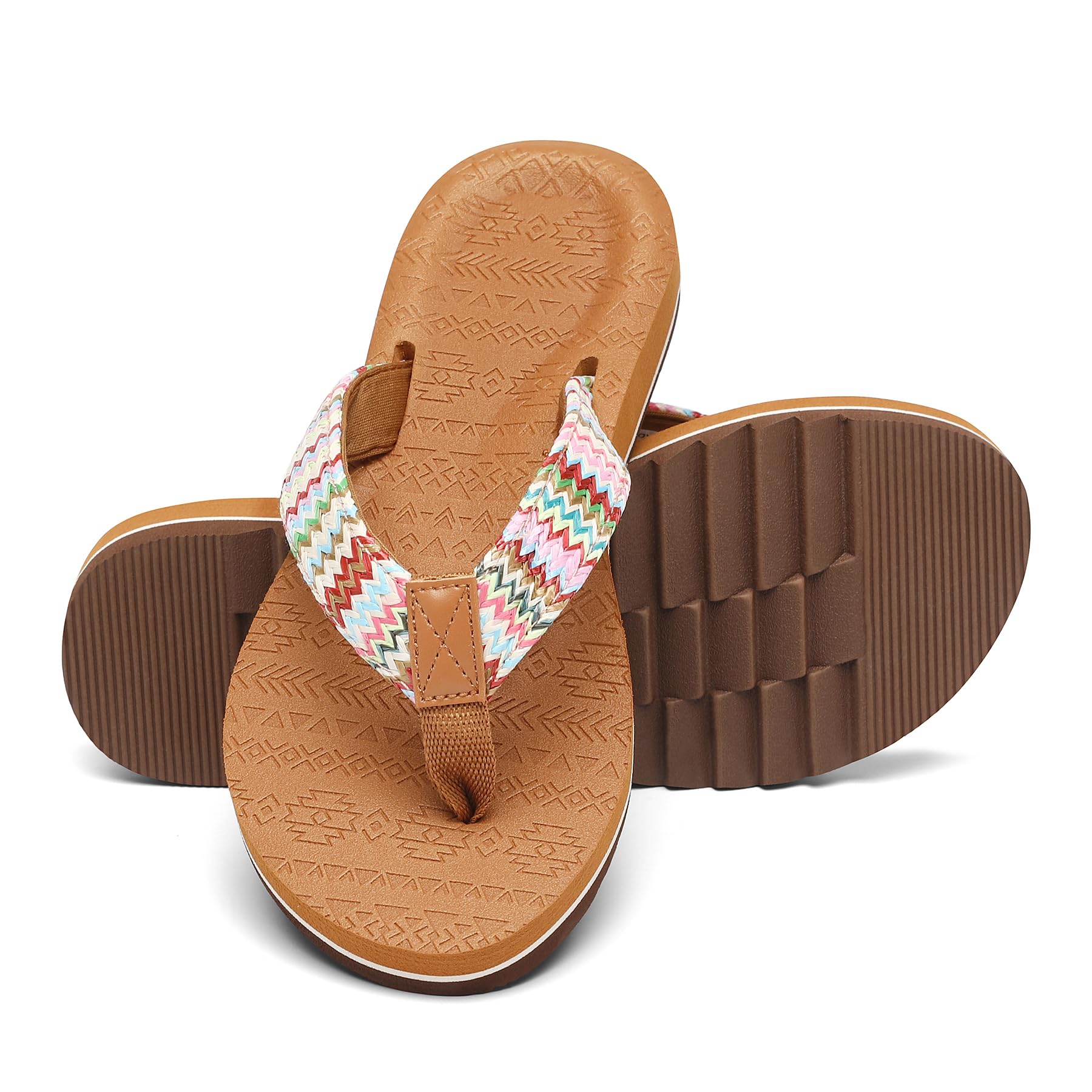 Qzize Women's Flip Flops with Arch Support - Yoga Mat Cushion Orthotic Thong Sandals for Plantar Fasciitis, Beach Walking Outdoor