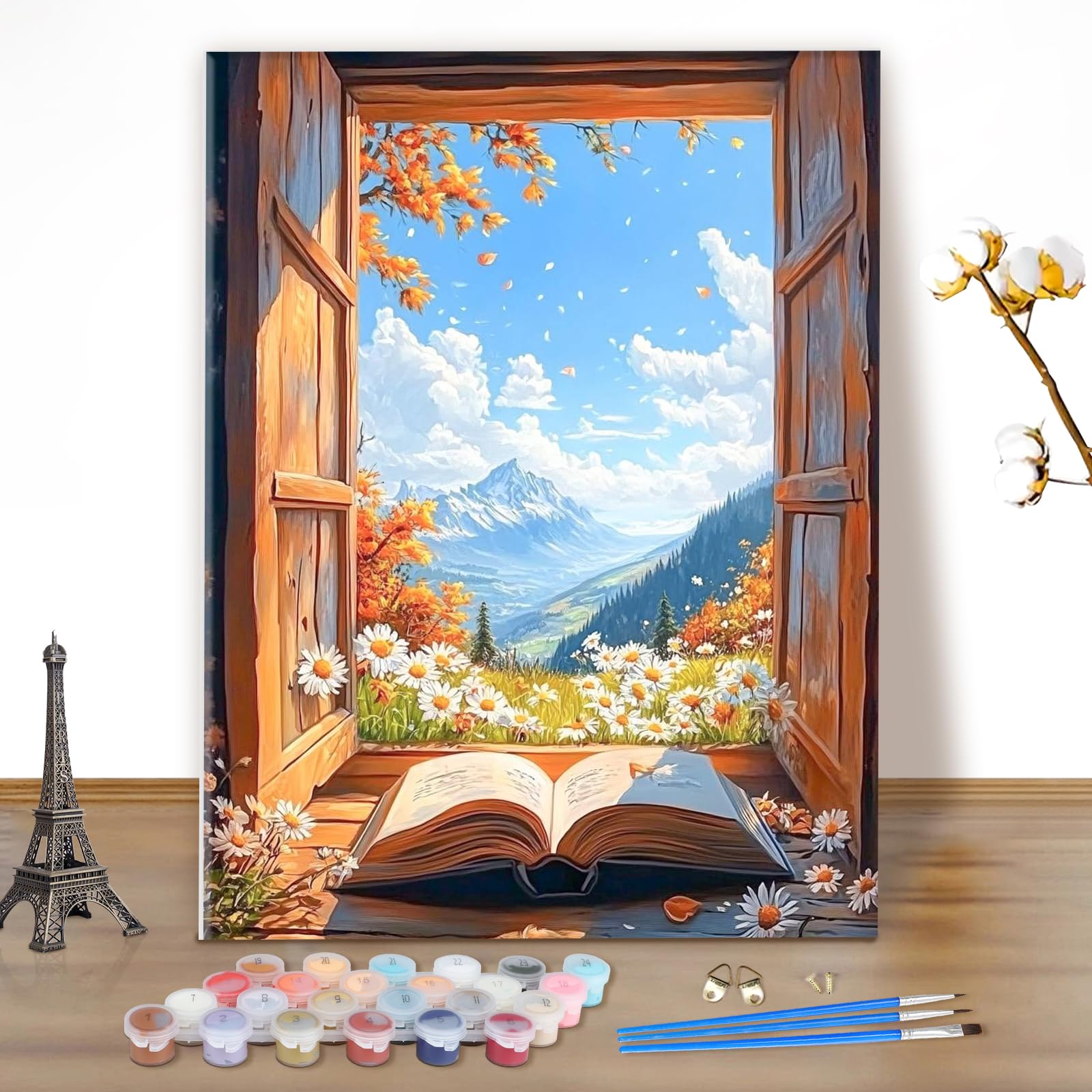 MEIYUDA DIY Paint by Numbers for Adults Window View, Arts and Crafts Kit for Adults Beginner Acrylic Pigment, Drawing Paintwork for Home Wall Decor 40x50cm(Without Frame)