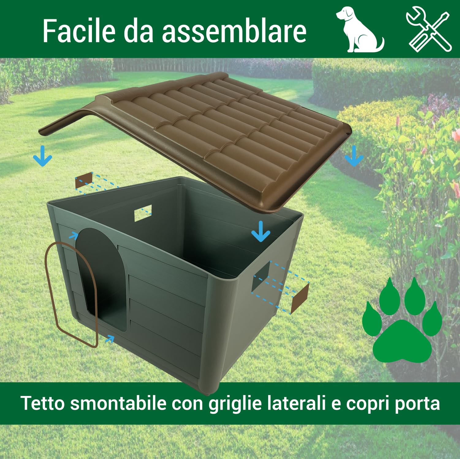 Crisalide – Cuccia per Cani Grande | Robusta, Impermeabile e Resistente ai Raggi UV | Facile da Montare e Pulire | Ideale per Esterni e Interni, 3 dimensioni (XL)