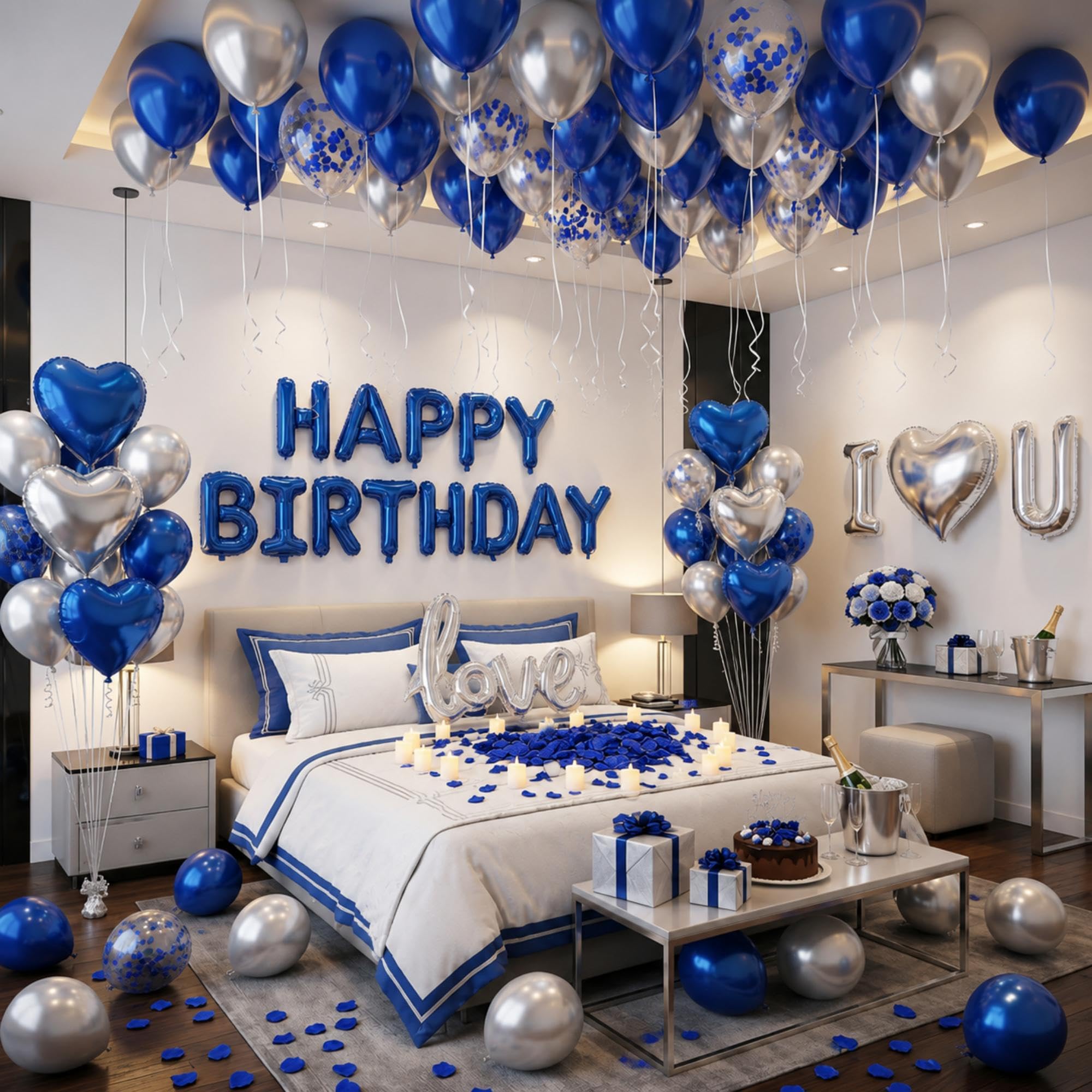 Blue Silver Birthday Balloons Kit Happy Birthday Decorations