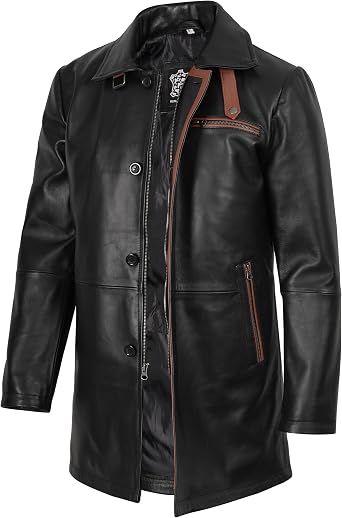 fjackets Mens Leather Coat - Real Lambskin Long Leather Car Coat Style Leather Jacket
