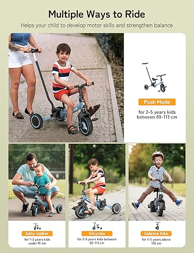 Miniatura 4 de besrey Bicicleta de equilibrio 7 en 1 para niños pequeños con mango de empuje de dirección para padres de 5 alturas para niñas y niños de 1 a 9 años