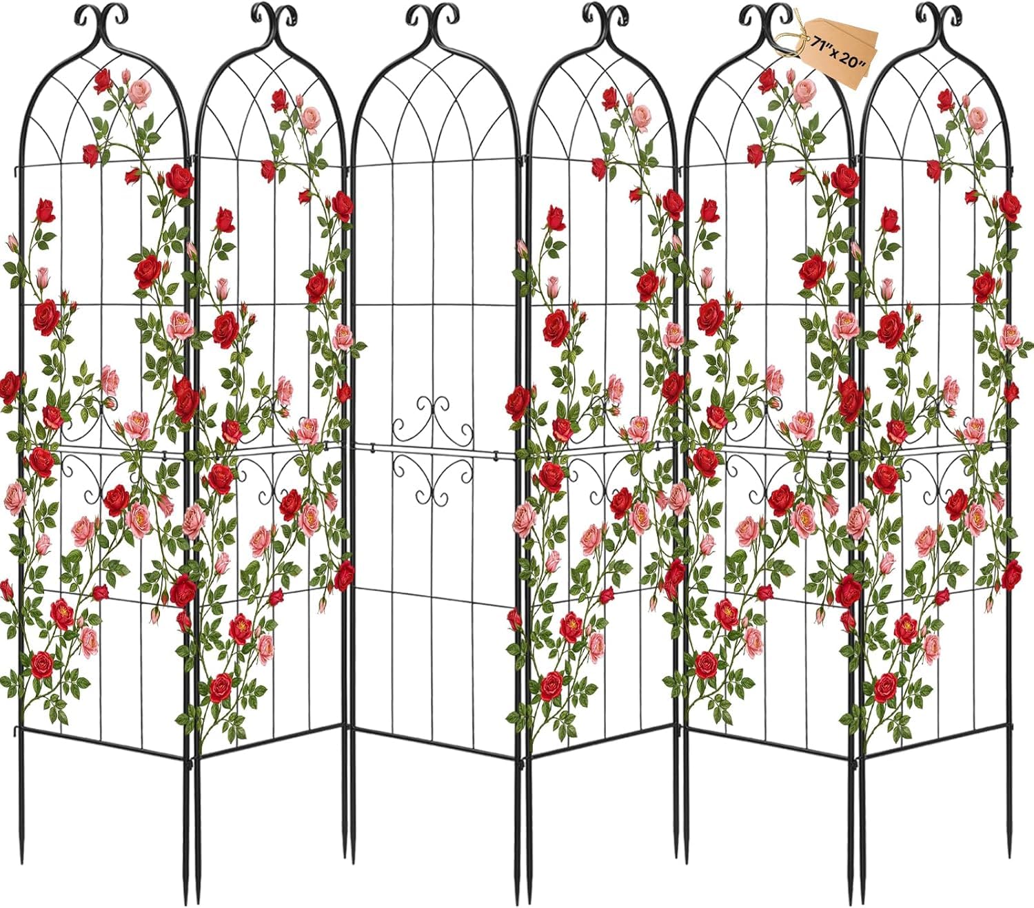 VEVOR Enrejado Metálico para Jardín, 220 x 52,5 cm, Celosías de Jardín, Conjunto de 6 Piezas, Soporte para Plantas Trepadoras con Estacas, Decoración de Diseño Elegante, para Enredaderas Flores, Negro