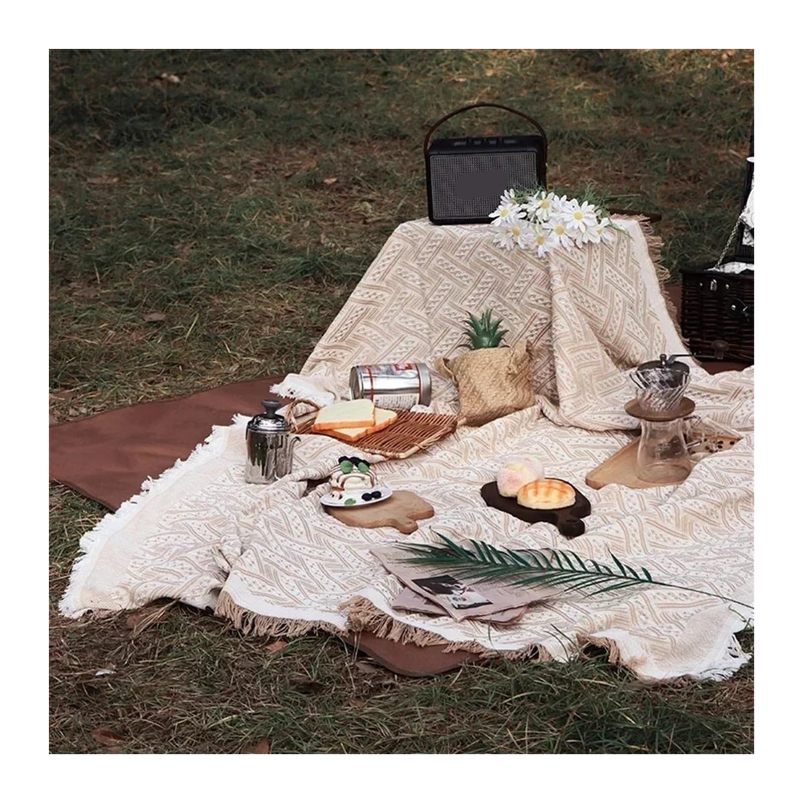 Couverture Pique Nique Tapis de pique-nique de camping en tricot, portable, voyage, randonnée, pique-nique, nappe anti-poussière, tapis doux, couvertures de canapé, tapis de pique-nique extérieur(S3 p