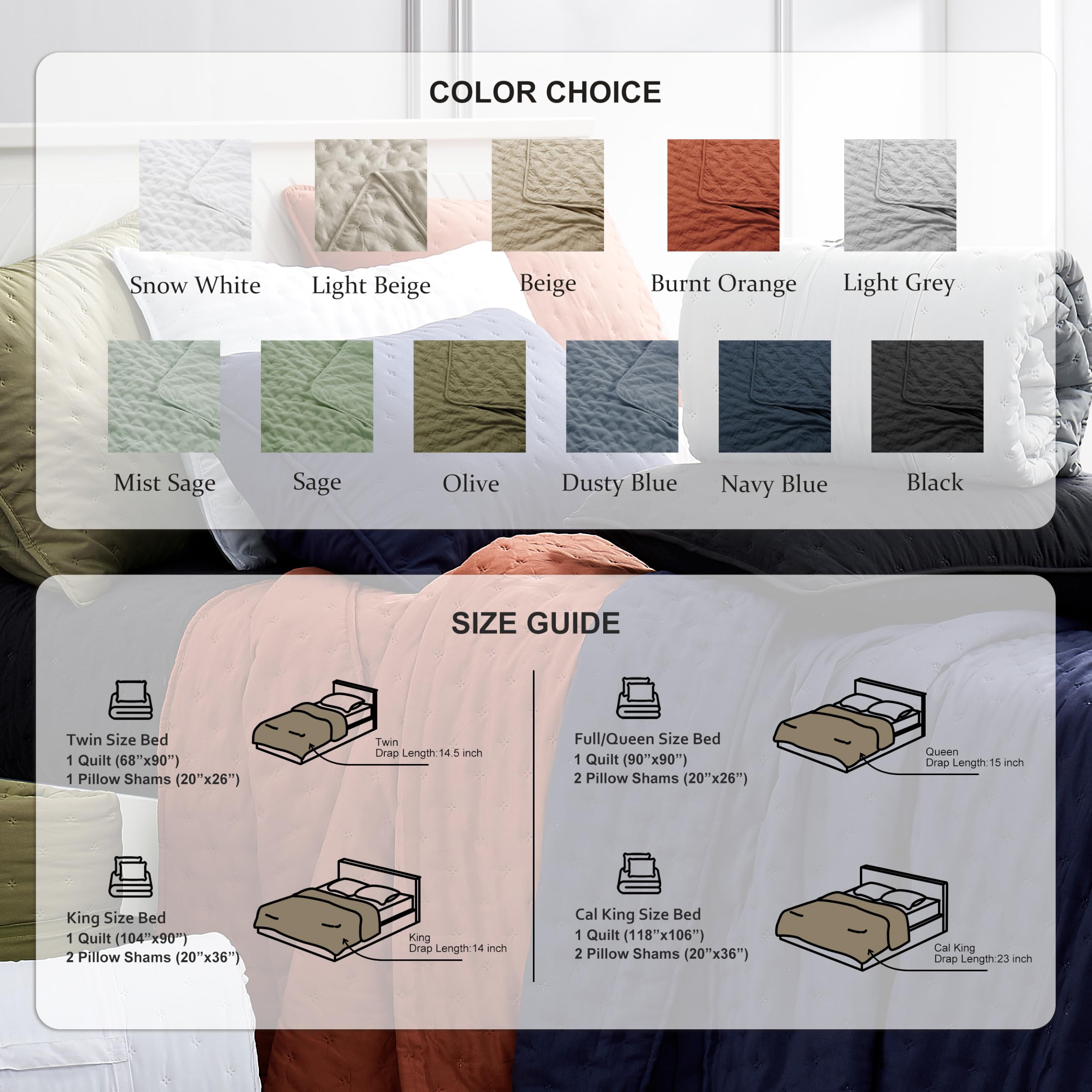 ROARINGWILD Set di biancheria da letto per letto matrimoniale, colore: blu polveroso, copriletto leggero e morbido, copriletto rustico rustico per la primavera e l'estate, 1 federa, 172,7 x 228,6 cm