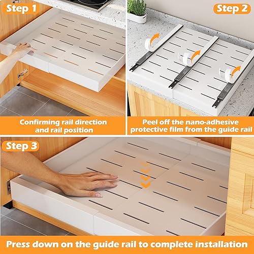 Miniatura 7 de COVAODQ Organizador de gabinete extraíble extensible deslizante para despensa, estantes de despensa, almacenamiento sin perforaciones, para