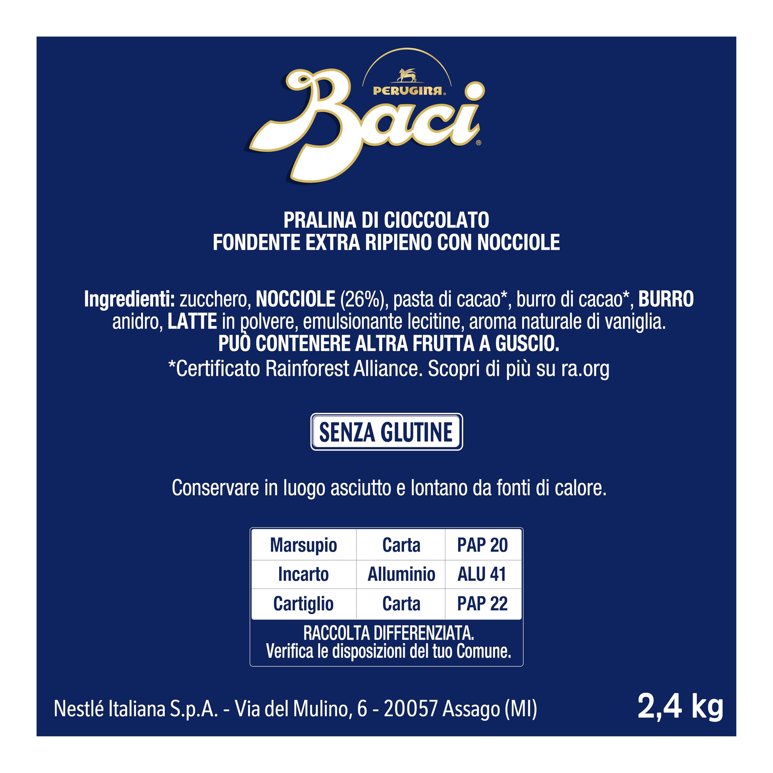 BACI PERUGINA Classico Cioccolatini Fondenti ripieni al Gianduia, Scatola 2,4kg