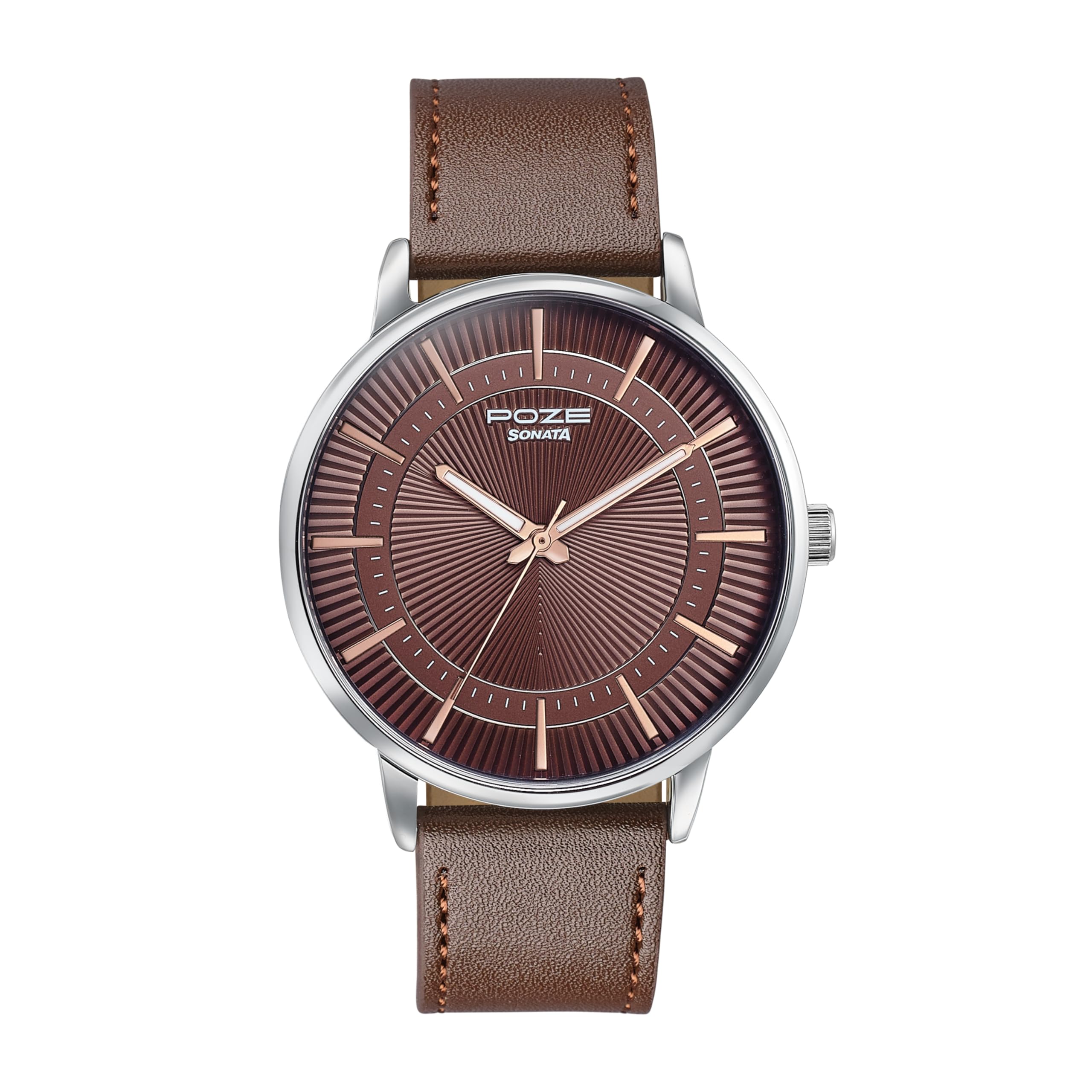 Buy Sonata Poze 6 Strokes and Stroll Quartz Brown Round Dial Men's
