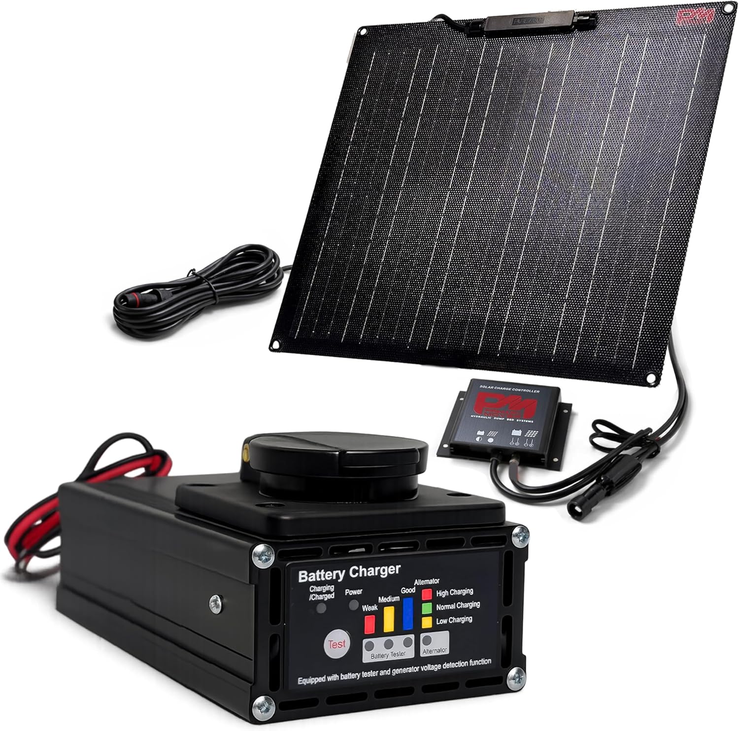 Battery Maximizer Kit – 25W Solar Panel + 18A Panel Mount Charger, 12V Dump Trailer Battery Charging & Solar Maintenance System