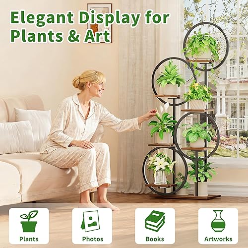 Miniatura 4 de POZILAN Soporte para plantas de interior con luces de crecimiento, soporte de metal de 6 niveles de 55 pulgadas con luces para plantas de interior,