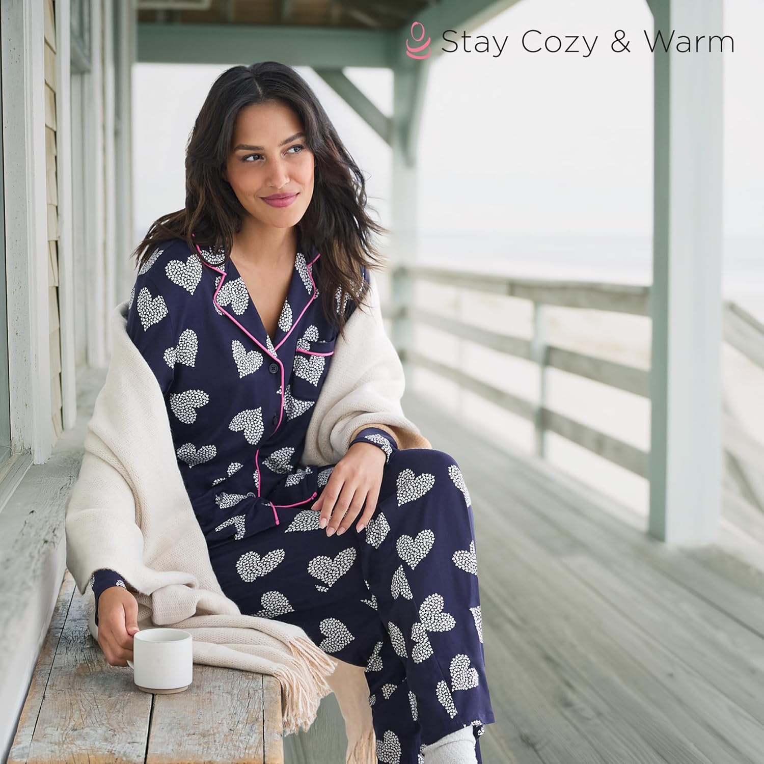 Cuddl Duds Womens Pajama & Lounge Set - Lightweight Long Sleeve Button Down PJ Shirt & Pants - Sleepwear & Loungewear - Image 3