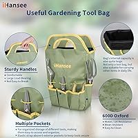 Vista 5 de Set of 12 Garden Tool, iHansee Heavy-Duty Aluminum Gardening Hand Tools with Rubber Non-Slip Handle, Garden Apron, Gloves, Kneeling Pad and Storage