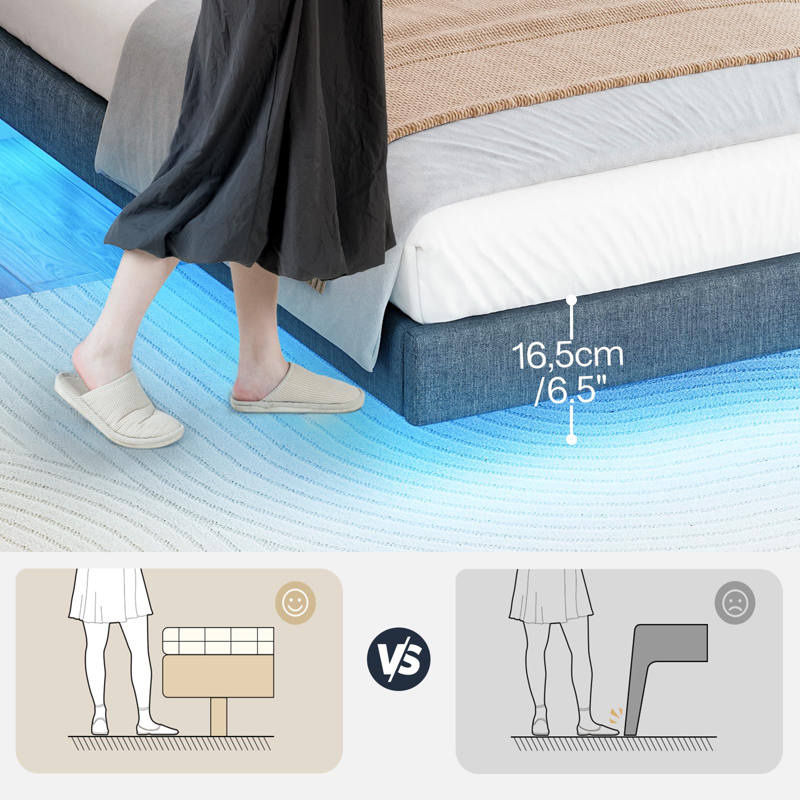 HOOBRO Bett 180 x 200 cm mit Ladestation und LED Beleuchtung, Gästebett, Bettgestell 180 x 200 cm, Bettrahmen, Doppelbett, Einfache Montage, für Schlafzimmer, Gästezimme, Dunkelgrau EGYZ014CDBF01