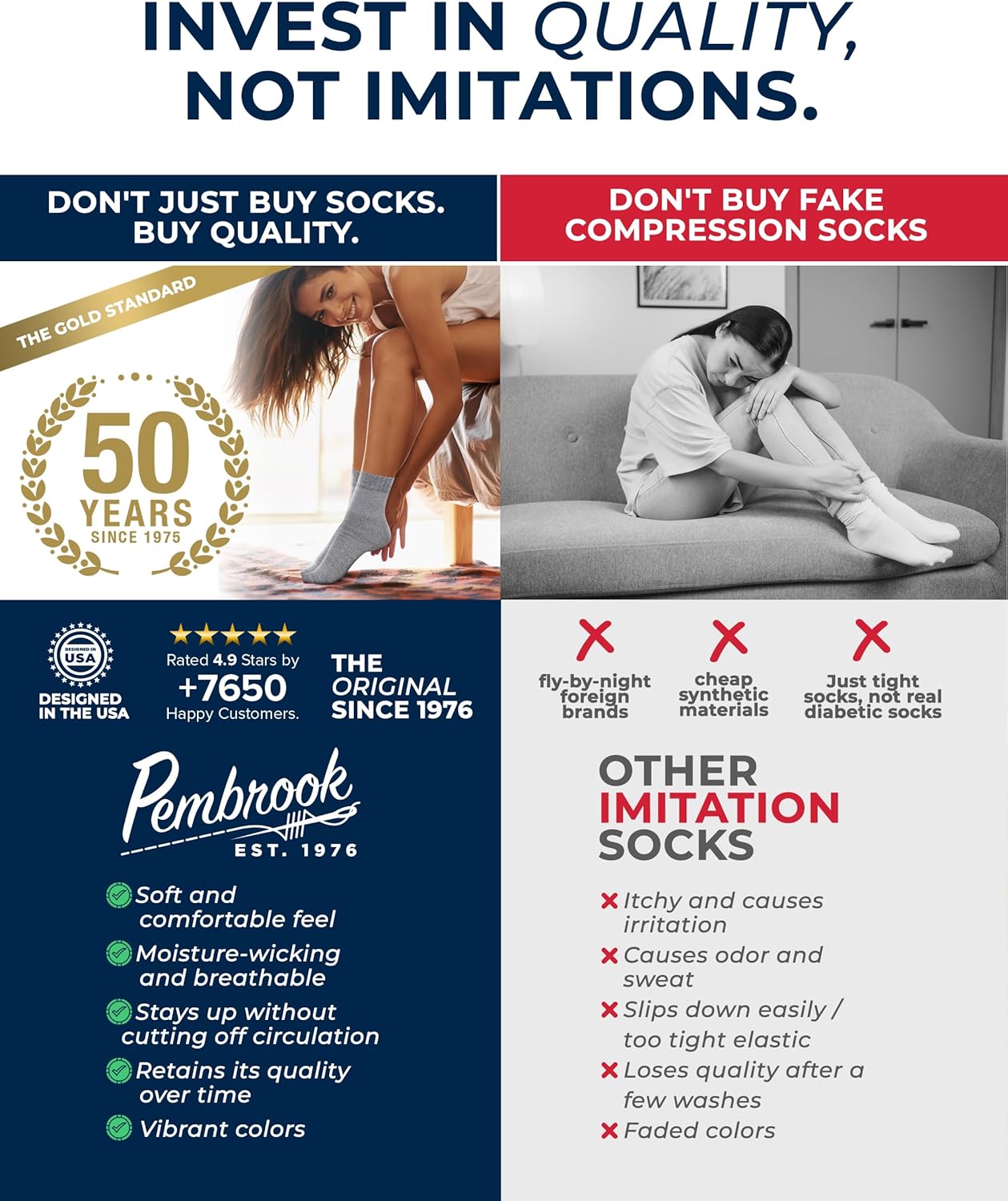 Pembrook Bamboo Viscose Diabetic Socks for Women & Men - 6 Pairs Ankle Socks for Swollen Feet | Neuropathy Socks - Image 3