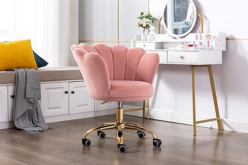 Miniatura 2 de ZOBIDO Cómoda silla de trabajo para oficina en casa con ruedas, bonita y moderna silla tapizada de terciopelo con respaldo de conchas marinas