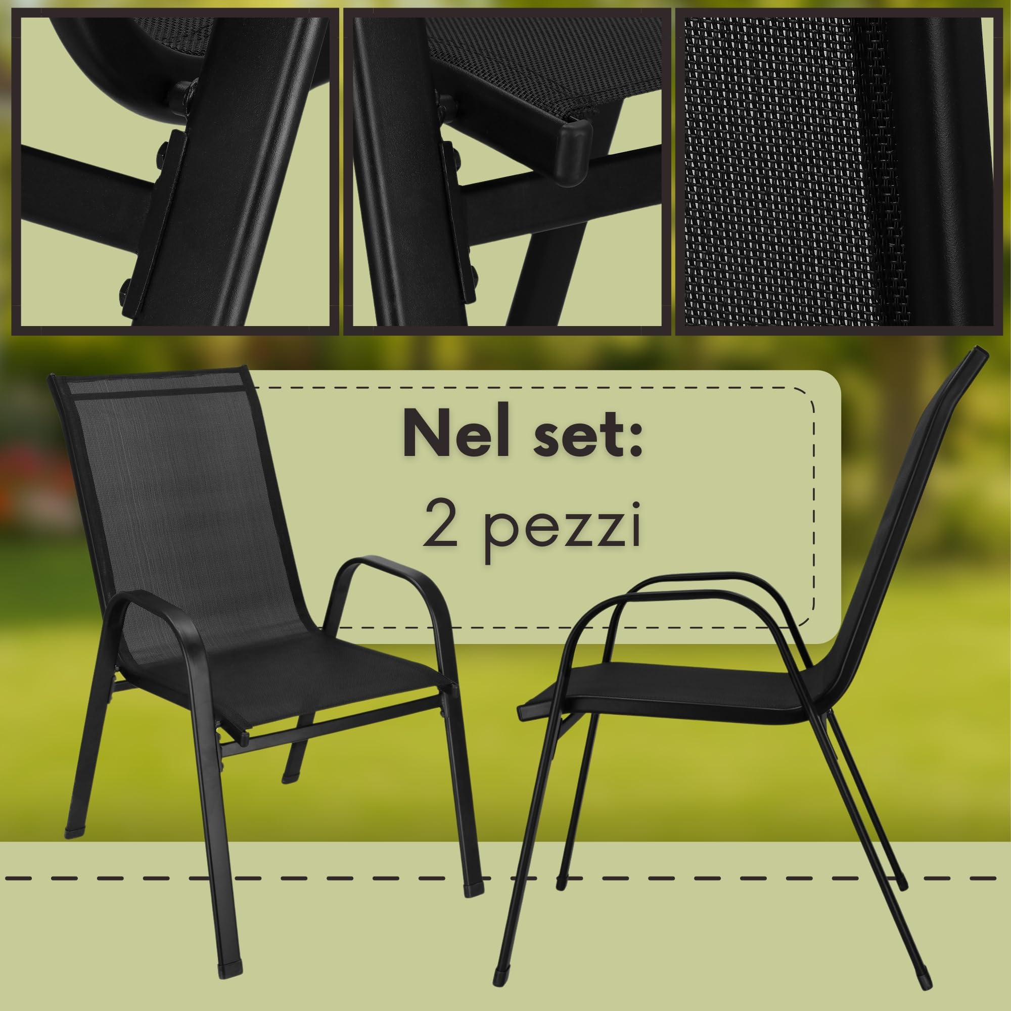 SPRINGOS Set di 2 sedie da giardino – poltrone da balcone resistenti alle intemperie per terrazza ed esterni – mobili da giardino design