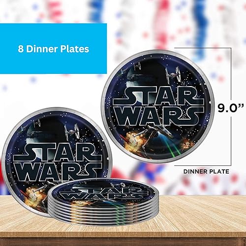 Miniatura 5 de Unique Paquete de vajilla de Star Wars para fiestas, 16 servilletas de almuerzo y 16 bebidas, 8 platos de cena y 8 platos de postre, decoraciones de