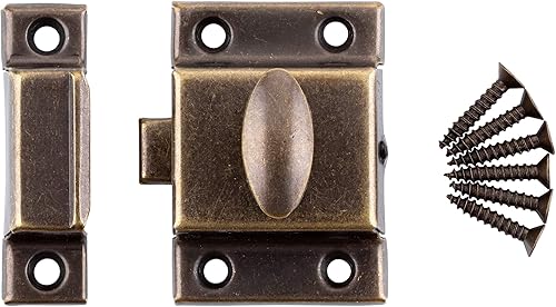 Miniatura 3 de Pestillo de gabinete estampado grande de latón antiguo - Pestillo de giro ovalado de reproducción antigua  UA-140-LAB (4)