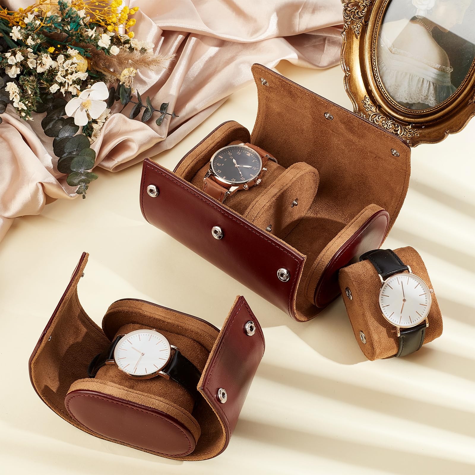 Lot de 2 étuis de voyage pour montres, 1 et 2 emplacements pour