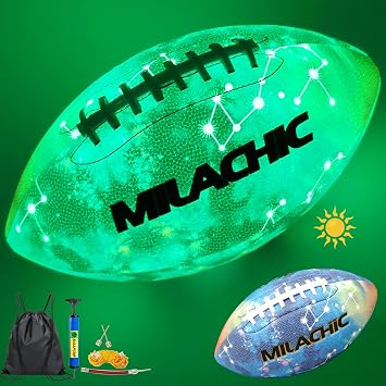 Glow in The Dark Football Size 9 & Youth Size 6, Luminous Glowing Footballs Super Grip Composite Leather Football Balls with Pump and Ball Carry Bag