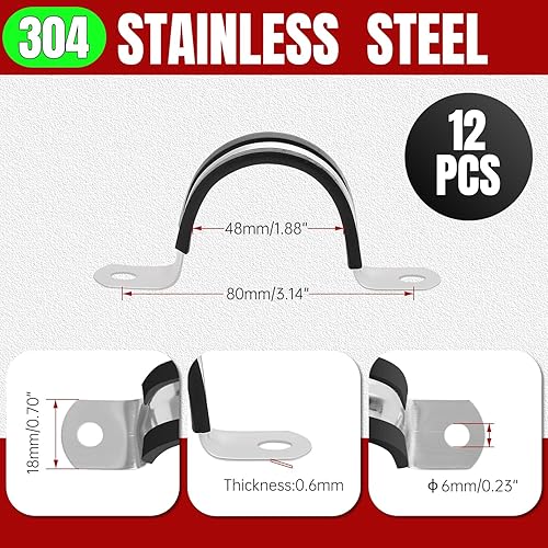 Miniatura 2 de Abrazaderas de tubo, 1.890 in de diámetro, correa de tubo de acero inoxidable 304, abrazadera de correa de tubo en U para tubo, tubo o cable de