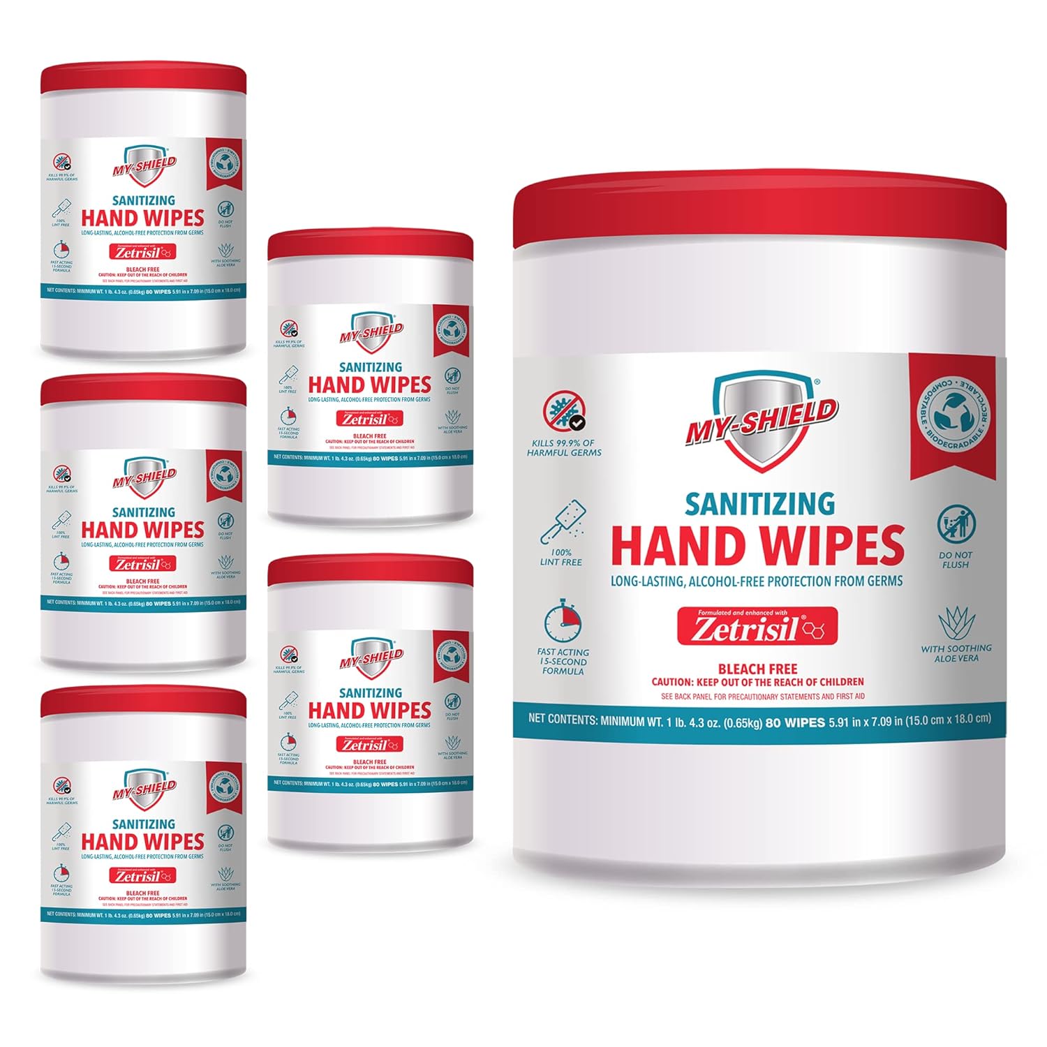 Sanitizing Hand Wipes - 80 Count (6-pack) Alcohol-Free, Long-lasting Protection. Kills 99.9% of Germs. Moisturizes With Aloe Vera. Formulated with Zetrisil. FDA Registered