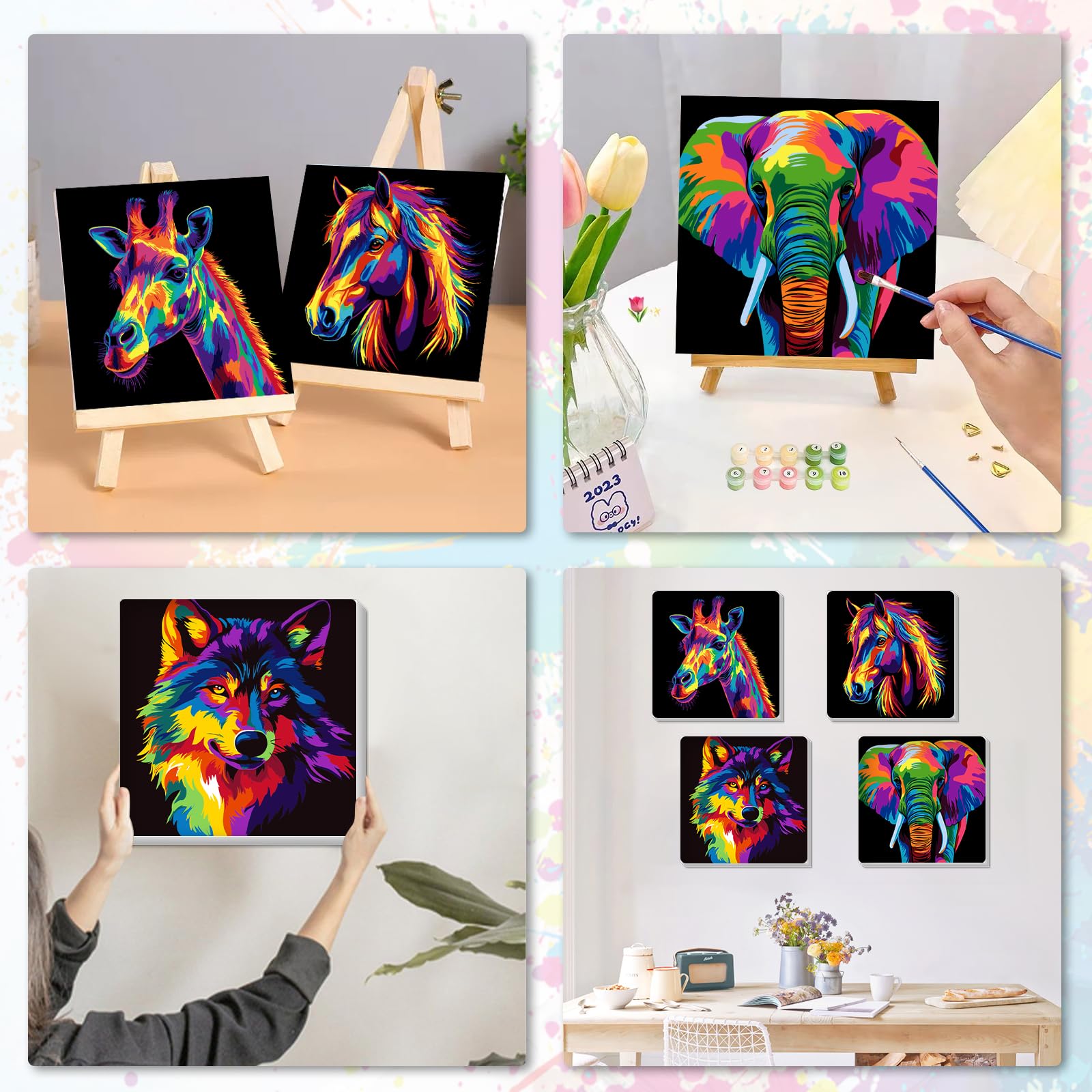 Kit Peinture Par Numéros HEIBAGO 30x20cm Encadré - Tableau Animaux Lecture, Peinture à L'Acrylique Pour Adultes Et Enfants - 8