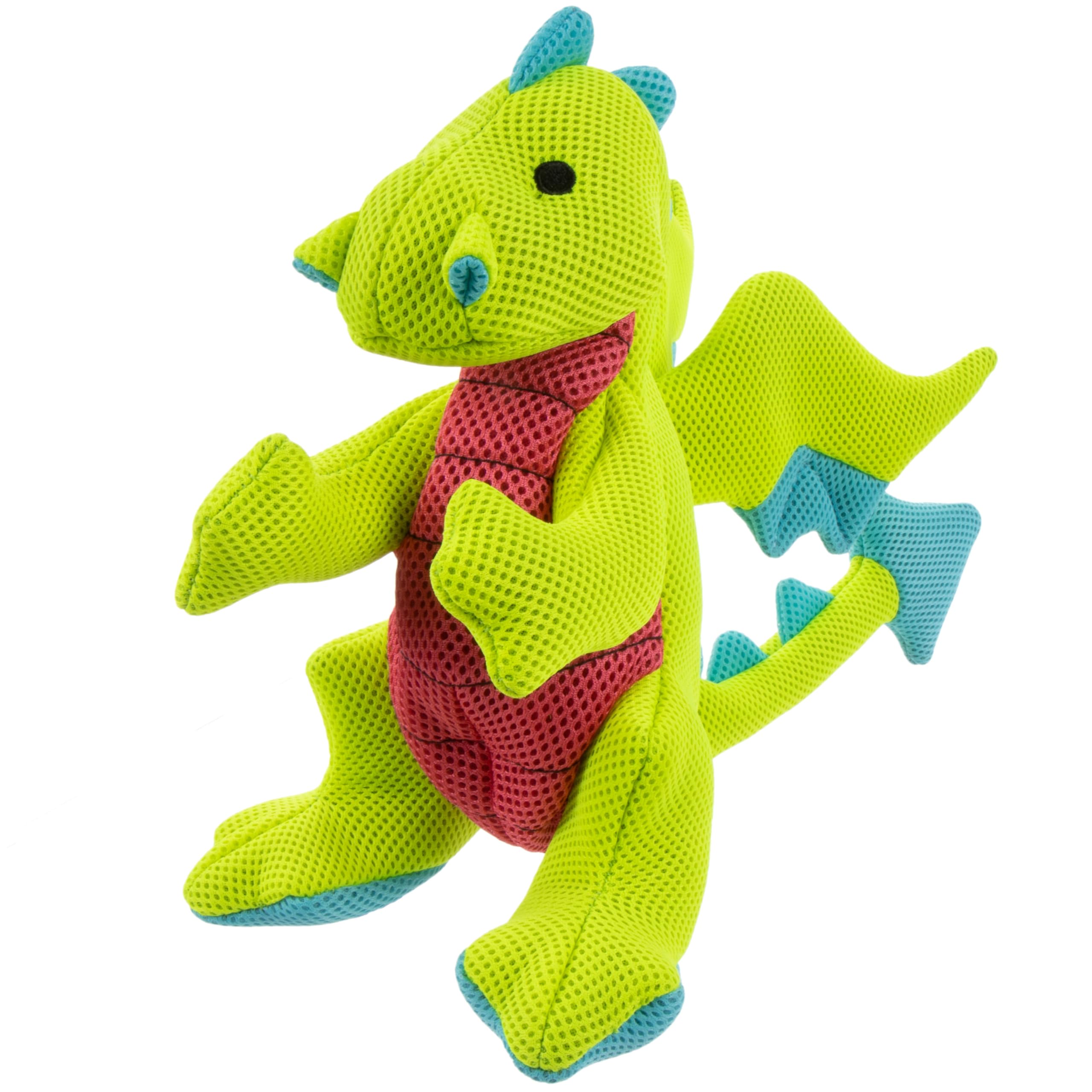 goDog Dragons Squeaky Plush Dog Toy with Double Chew Guard Technology, Durable Fabric & Squeaker for Active Play, Green, Large