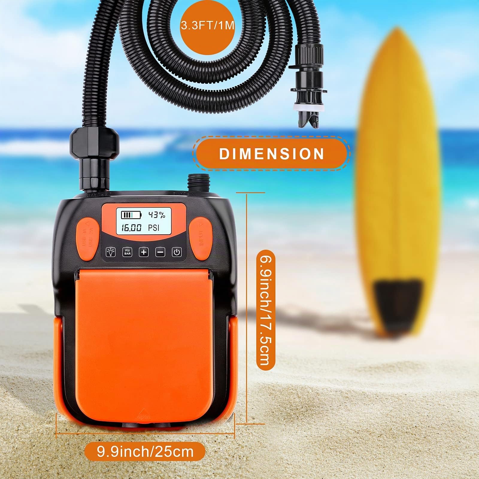 AGPTEK Pompe à air Rechargeable, Pompe à air électrique numérique pour Paddleboard Gonflable 16 PSI 12 V, portative pour Matelas pneumatiques, tentes et Bateaux gonflables