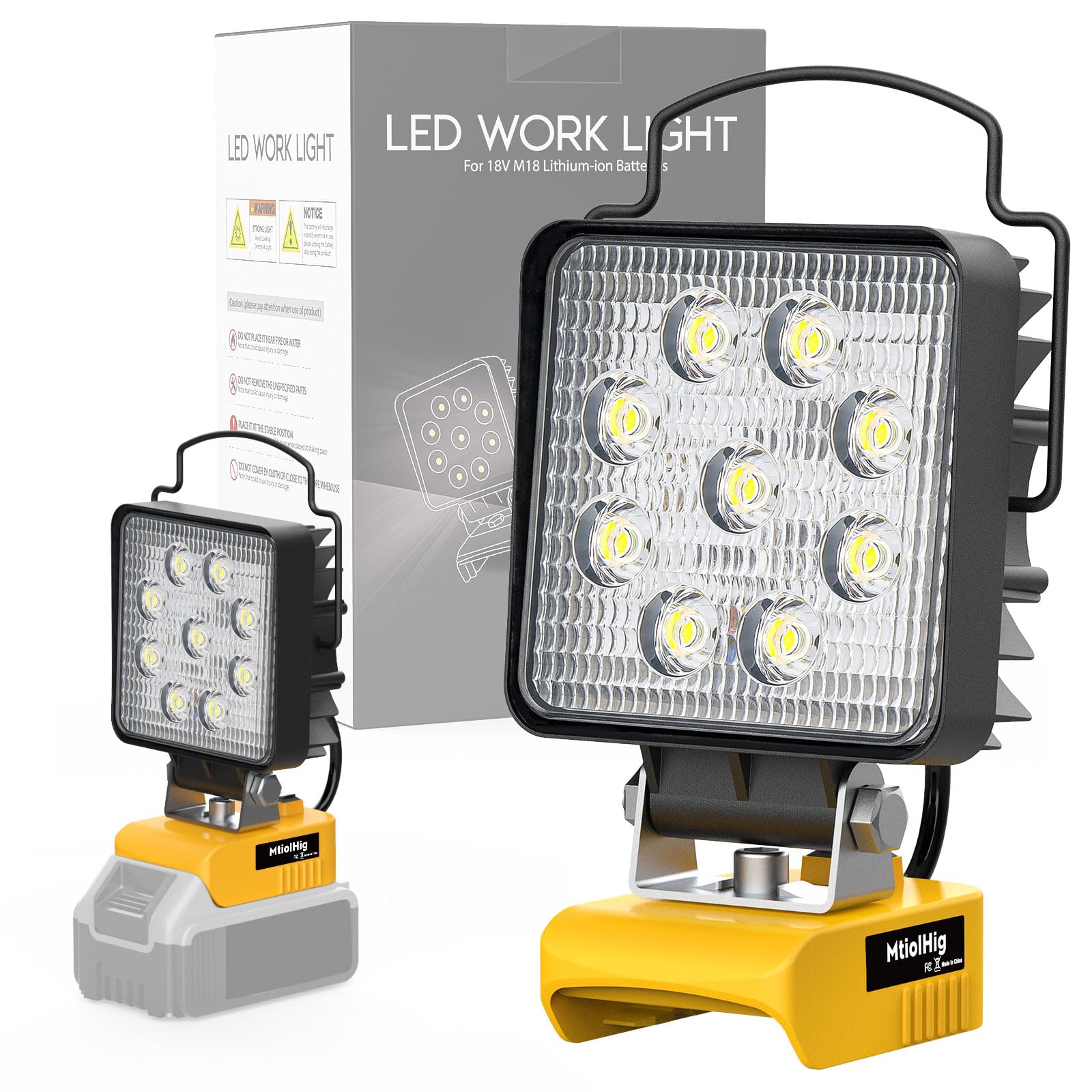 30W 3000lumen Cordless LED Work Light for Dewalt 20V Battery, Aluminum, 1PC, Portable, USB & Type-C Charging, Pivoting Head, Safety Design