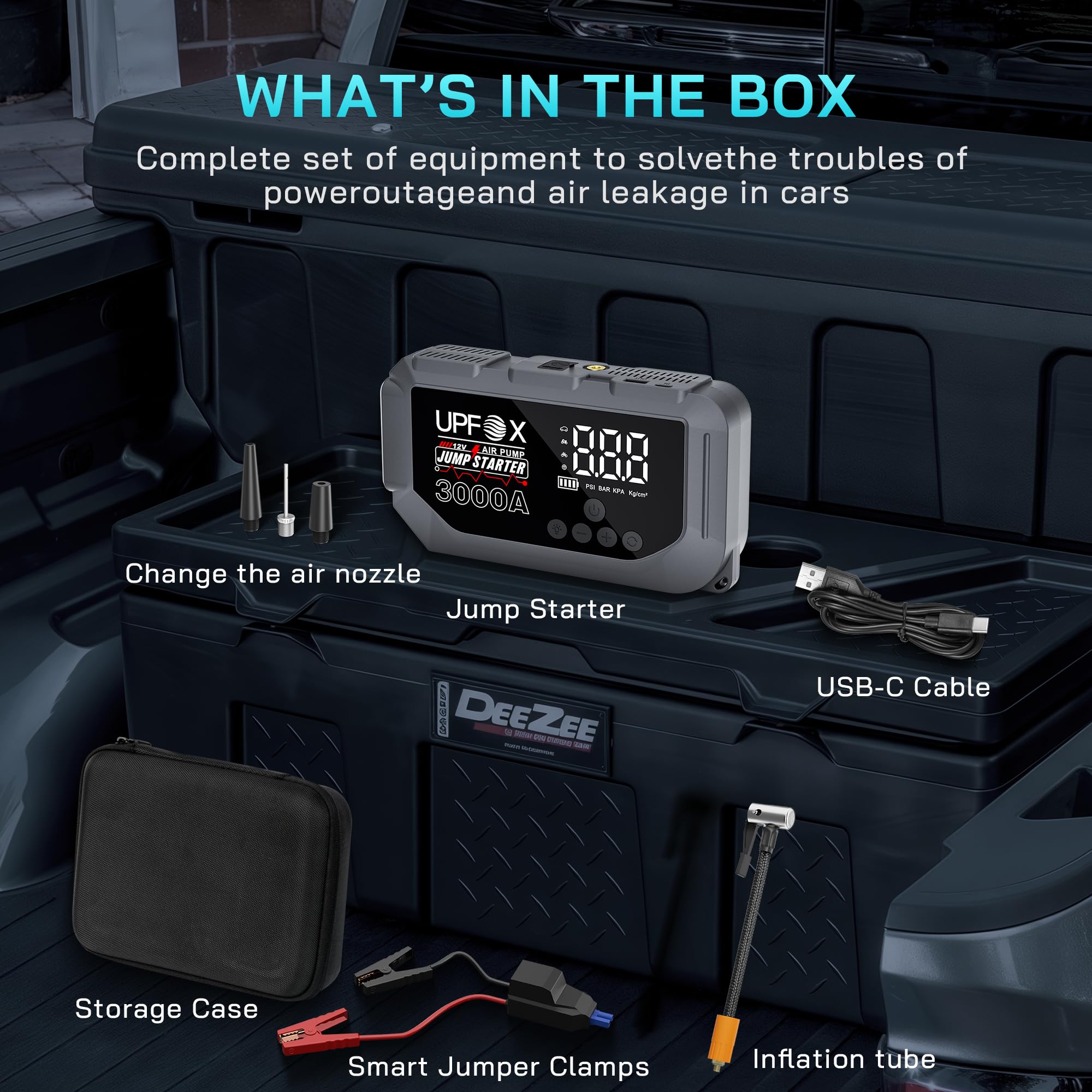 3000A Jump Starter with Air Compressor 12V Portable Car Jump Starter for 8 0L Gas 6 0L Diesel — view 6