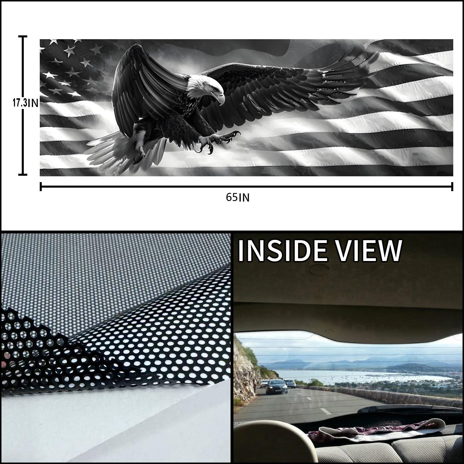 Calcomanías de ventana trasera para camionetas – 65 x 17.3 pulgadas, calcomanías de bandera estadounidense para la mayoría de camionetas, SUV, calcomanía de vinilo para ventana trasera de