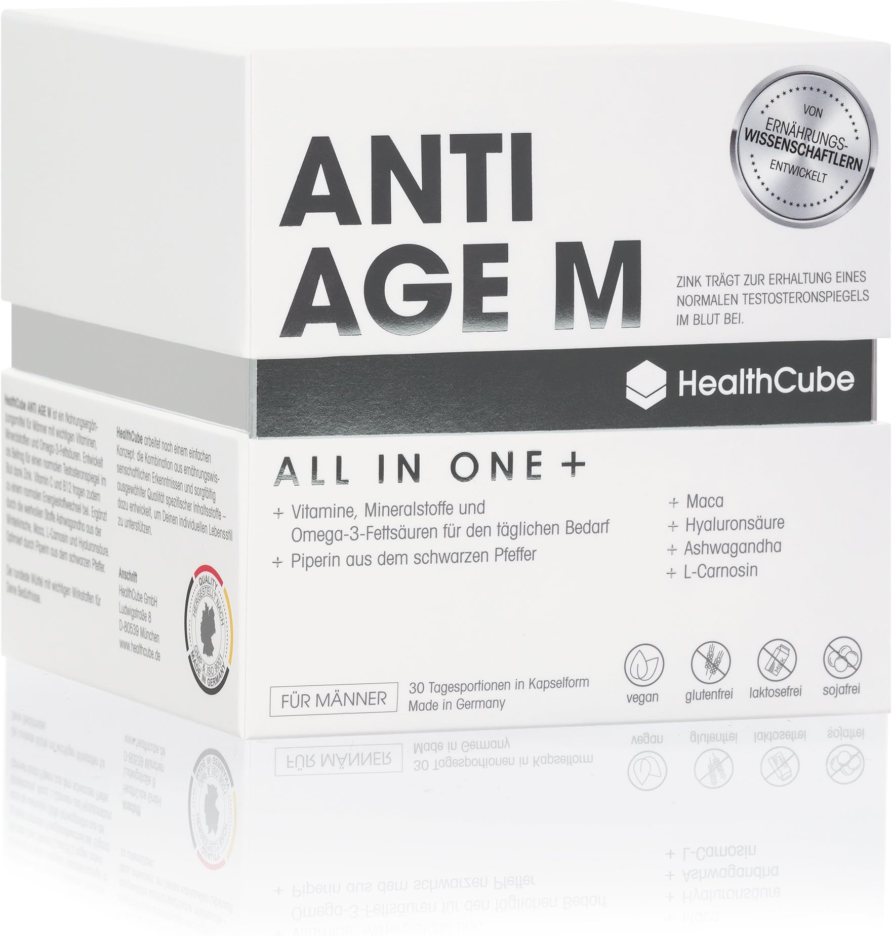 Anti-Aging Care Capsules for Men – Essential Vitamins, Minerals and Fatty Acids • 100% Vegan • Natural Anti-Ageing Complex to Boost Testosterone, Metabolism and Immune System | High Dose 30 Days
