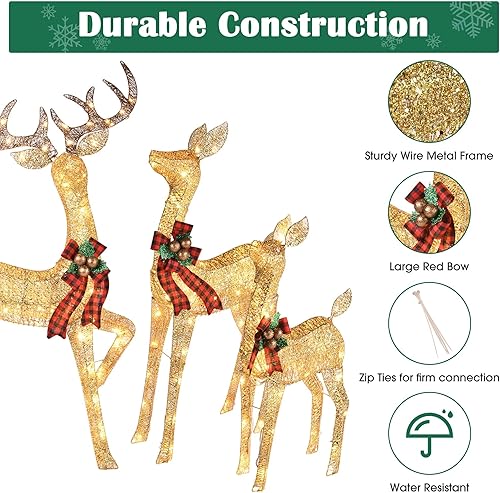 Miniatura 4 de Yescom Juego familiar de ciervos navideños iluminados de 3 piezas con 420 luces LED decoración artificial de Navidad patio decoración al aire libre