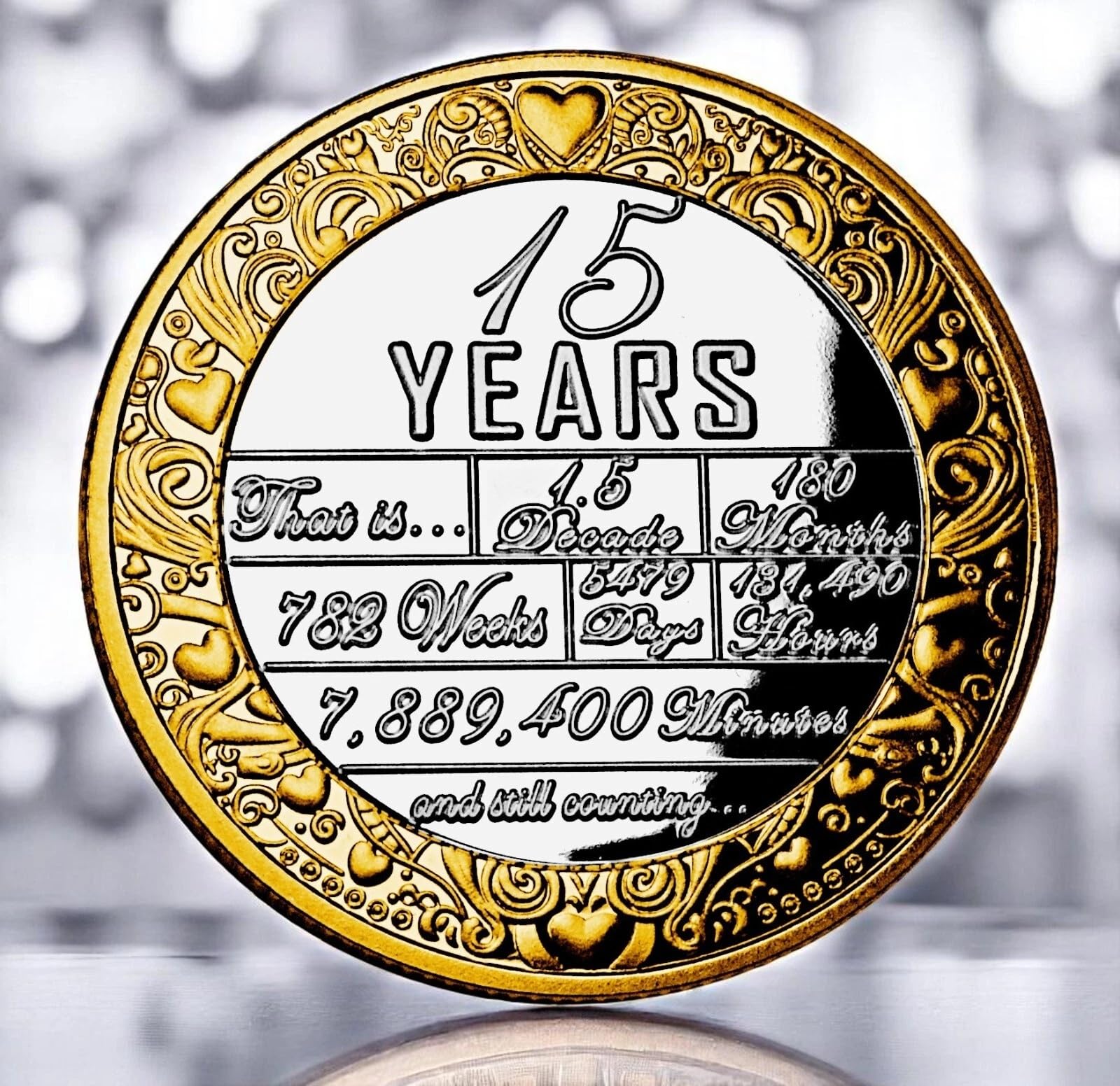The Commemorative Coin Company Gold & Silver 15Th Crystal Wedding Anniversary Dual Metal Commemorative. 15 Years Together. Husband/Wife/Couple Gift/Present/Token/Love