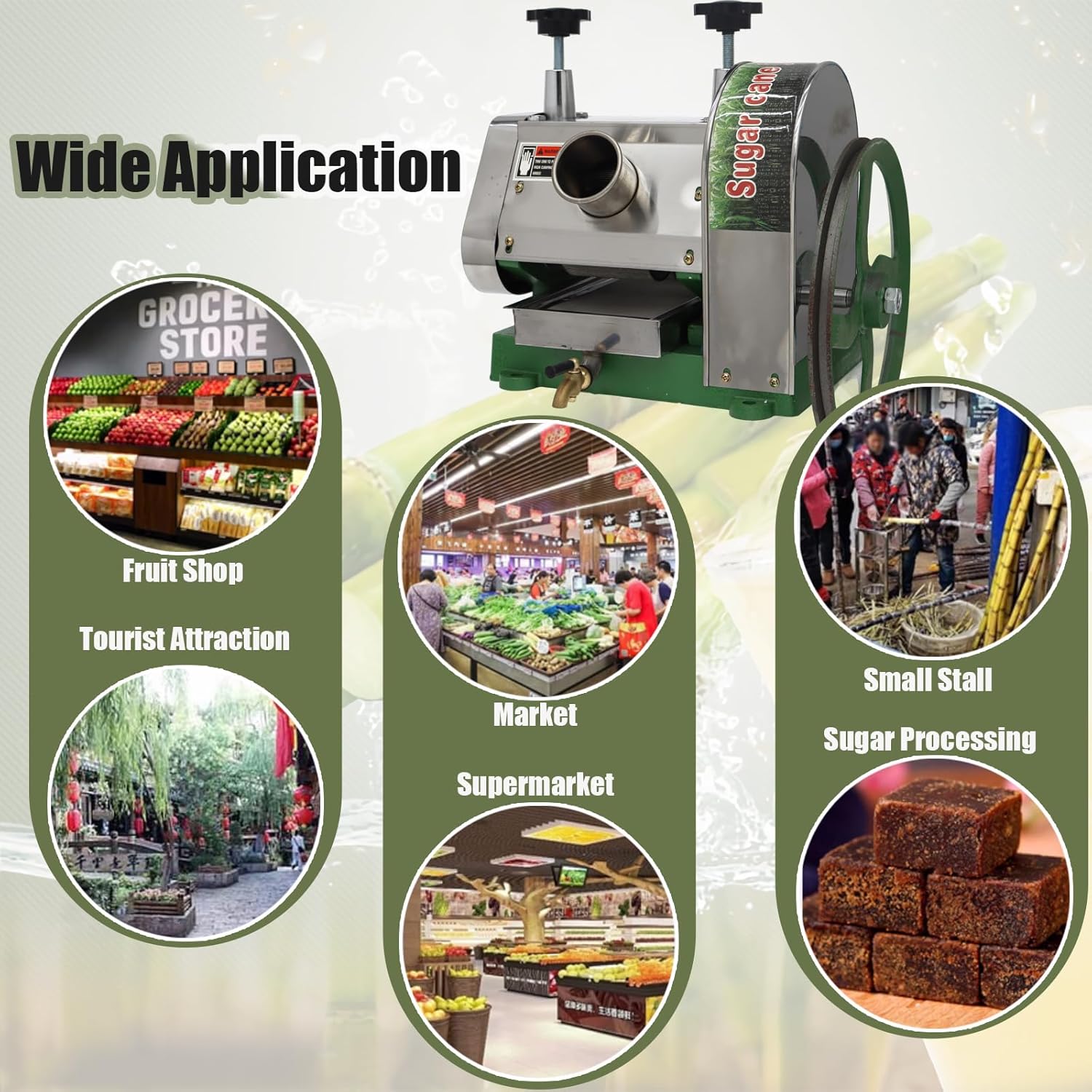 INTSUPERMAI Manual Sugar Cane Juicer Commercial Sugarcane Press Extractor Crusher Squeezer Stainless Steel Sugar Cane Press with Peeling Knives