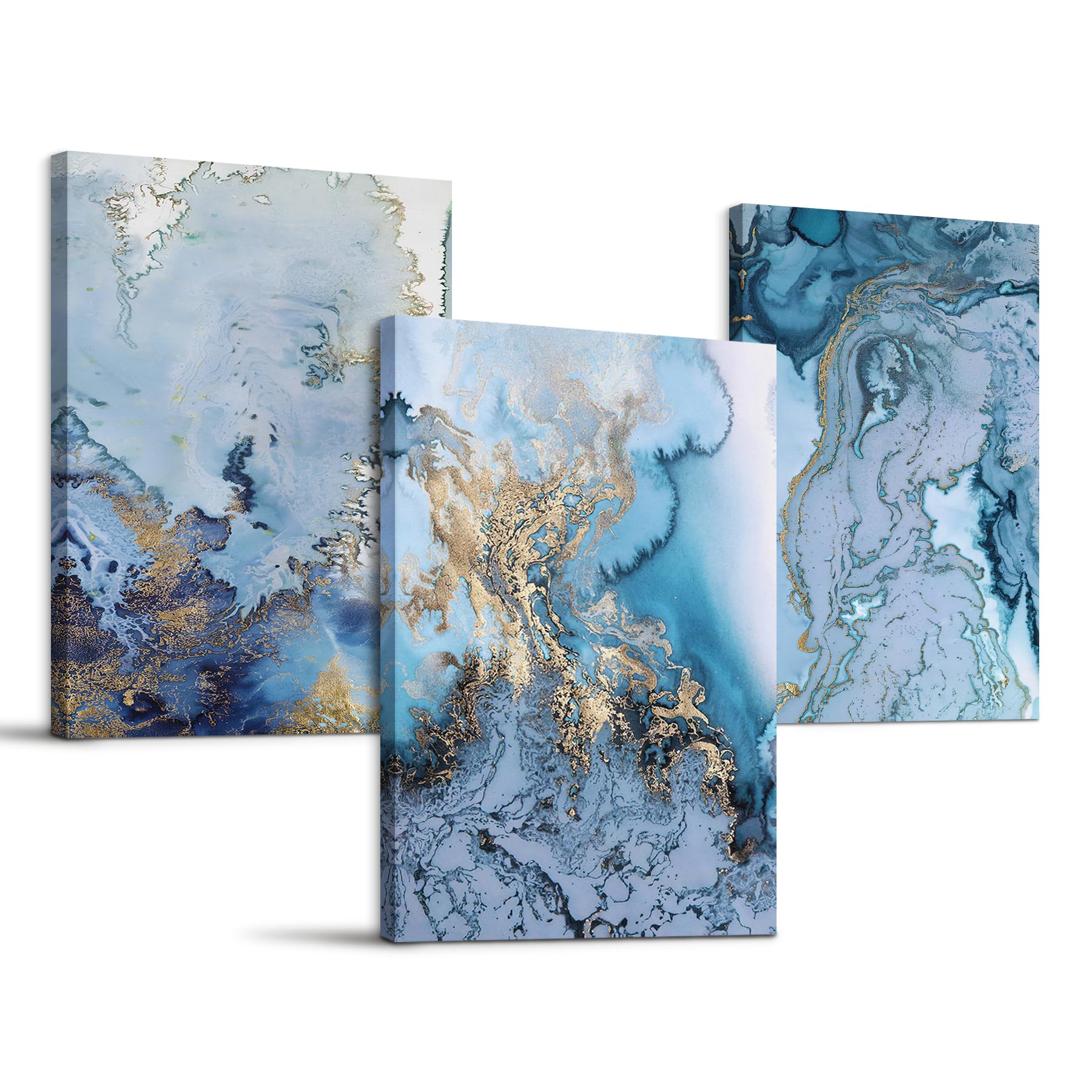 Décoration murale chambre et salle de bain avec ce tableau triptyque bleu
