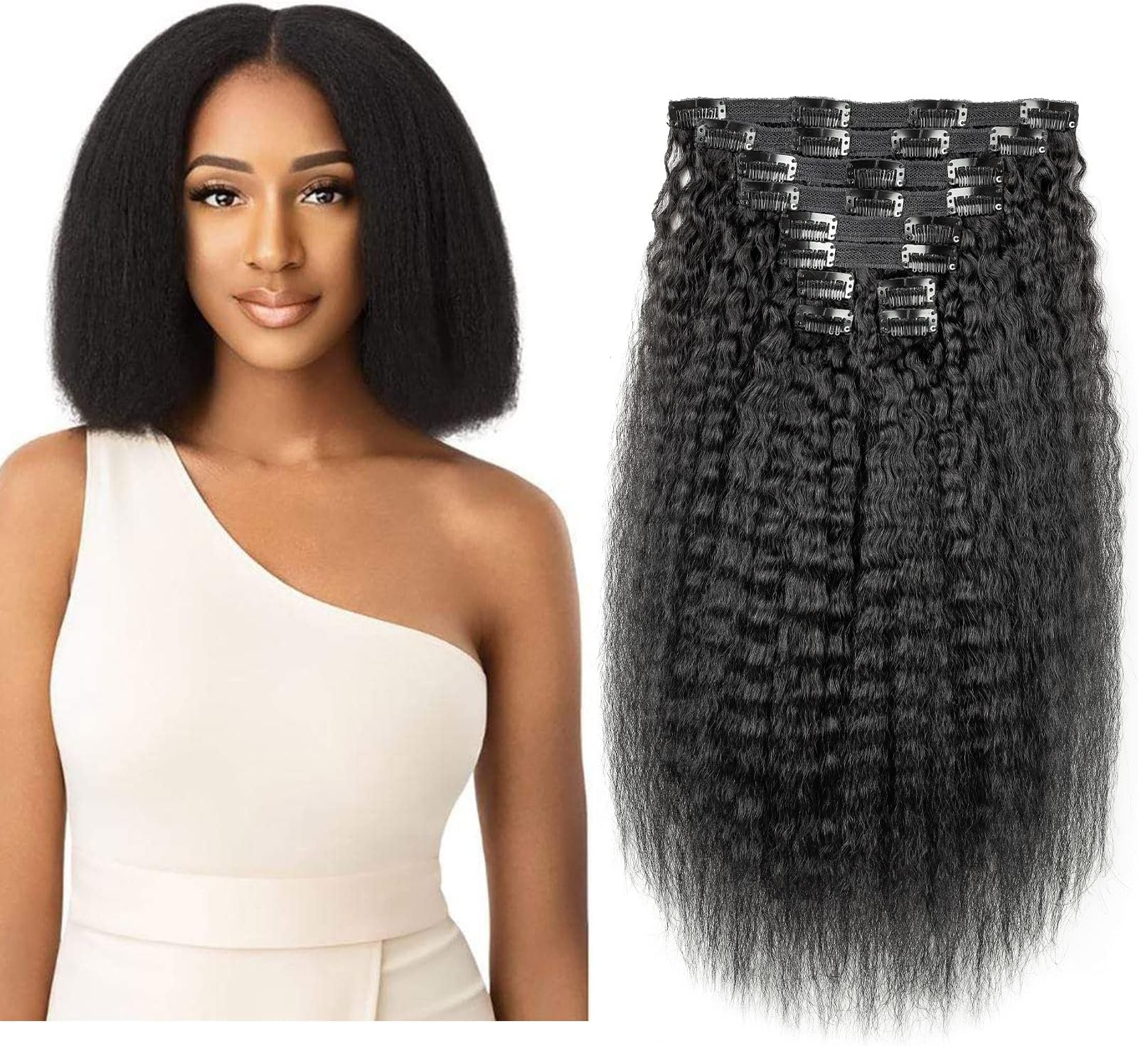 Kinky Straight Clip In Hair Extensions Remy Human Hair 10inch 120g 10Pcs Coarse Italian Straight Clip In Real Human Hair Extensions Clip Ins Full Head Natural Black Human Hair Extensions
